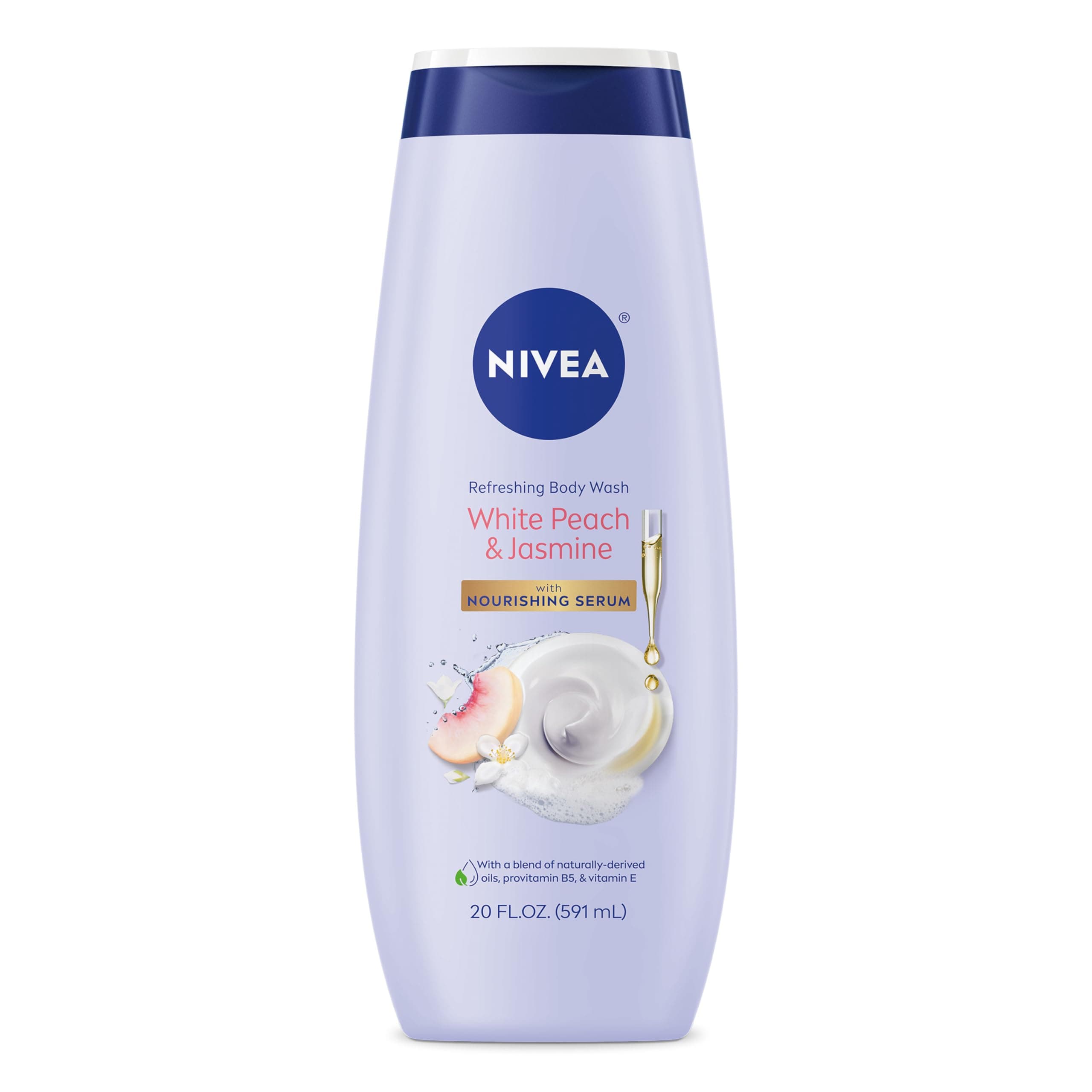 NIVEA Refreshing White Peach and Jasmine Body Wash - with Nourishing Serum - 20 Fl. Oz. Bottle