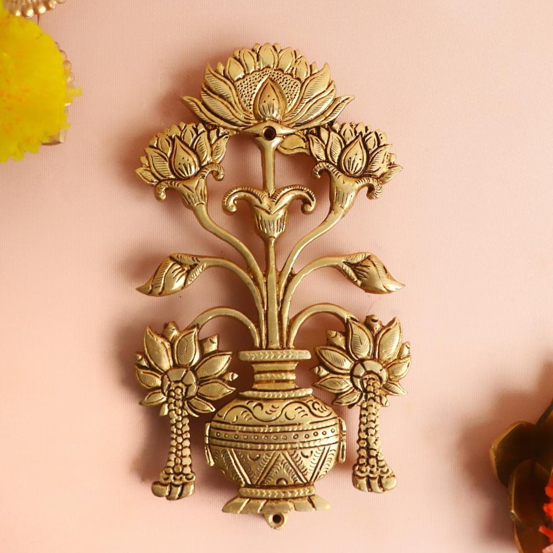 The Spiritual Living Brass Lotus Wall Hanging | 7 Inch | Wall Decor Items for Living Room | Decoration Kamal | Diwali Decor | Wedding Gift | Festival Decor | Lotus Hangings for Home |