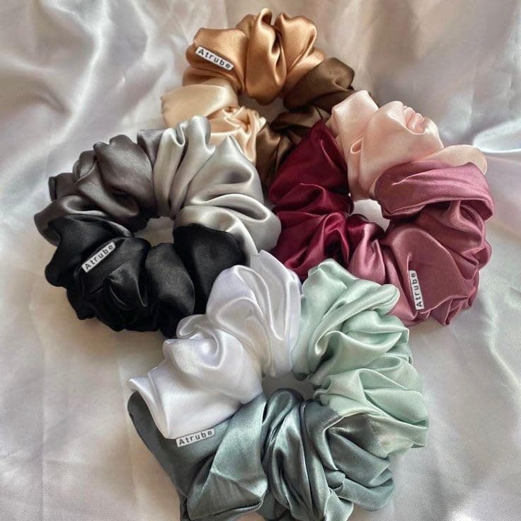 Atrube Pack of 4 Dual & Triple Tone Silk Satin Scrunchies Combo – Large Hair Ties for Women & Girls