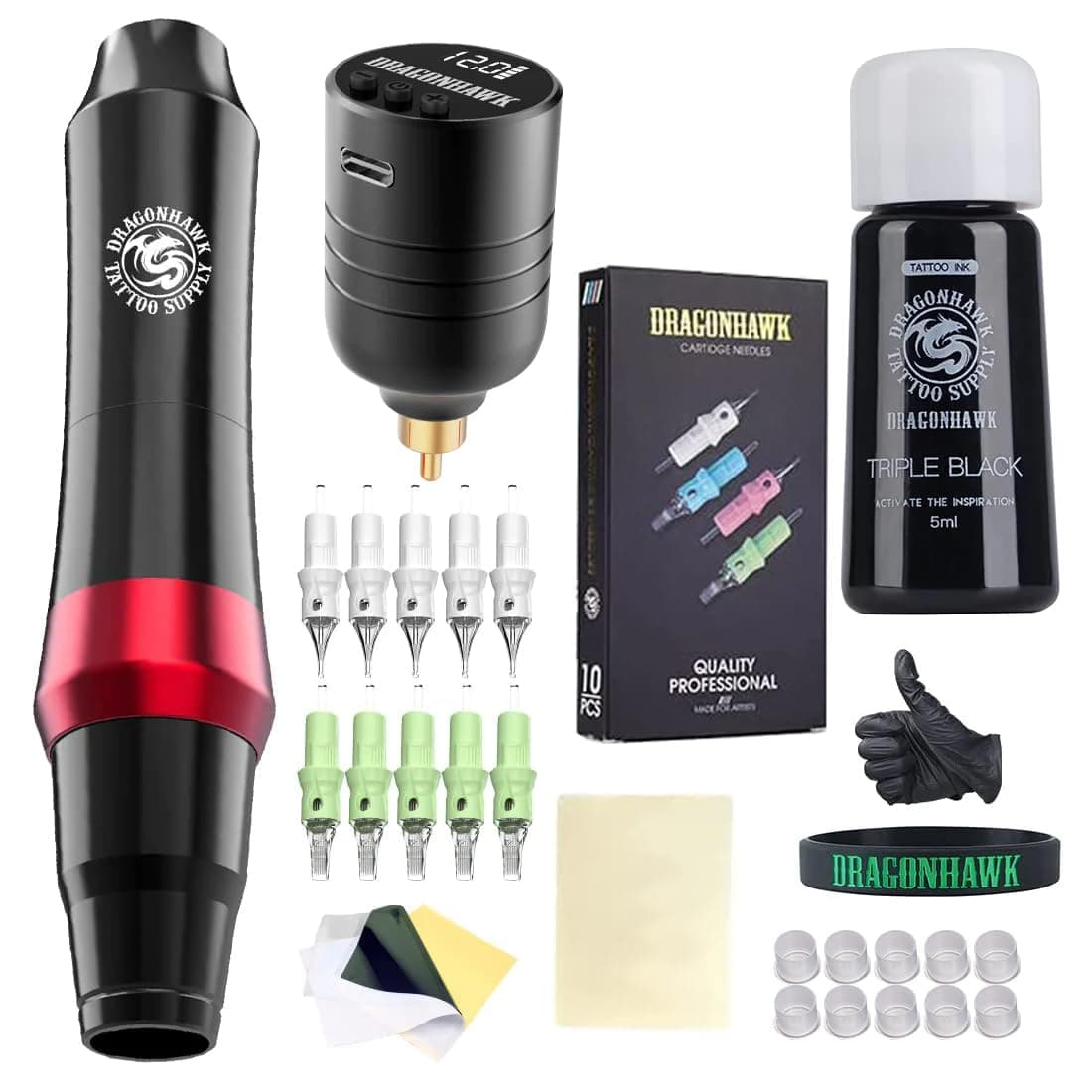 Dragonhawk Mast Pen Rotary Tattoo Machine 40pcs Mast Cartridges Professional Disposable Cartridges for Tattoo Artists Gift Box 102DIY