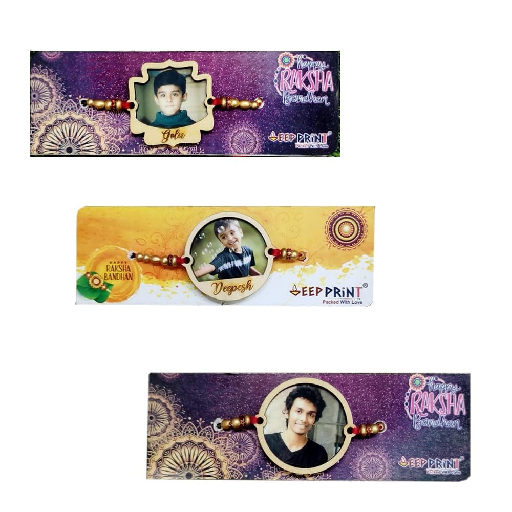 DEEP PRINT Wooden Acrylic Photo Customized Rakhi Set of 3 Rakhi, Raksha Bandhan Brother