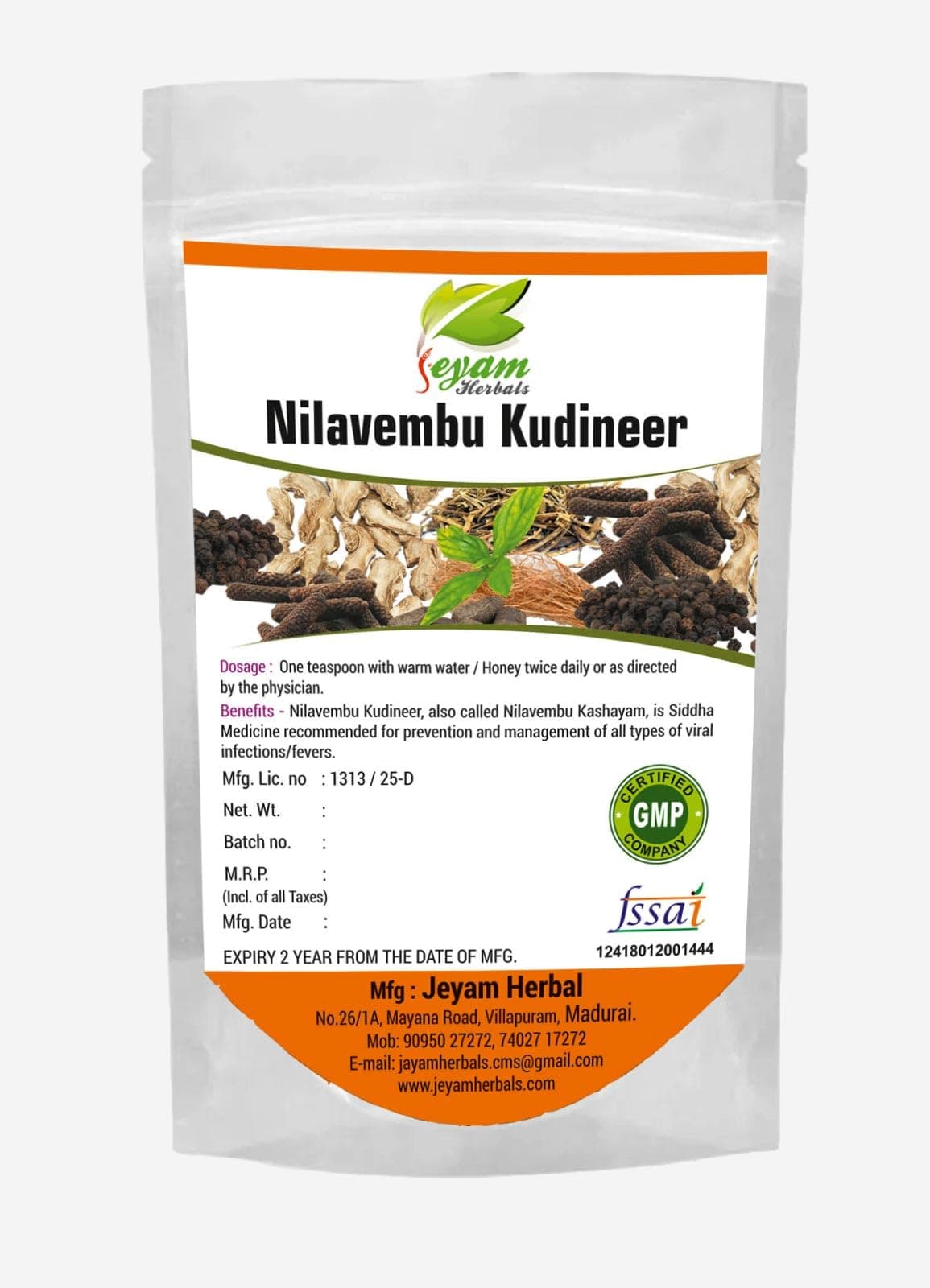 JEYAM HERBALS Nilavembu Kudineer Powder | Green Chirata | Kirayta | Andographis Paniculata | Kalmegh | Siriyanangai | Nilavembu Kashayam | chooranam | 100gm