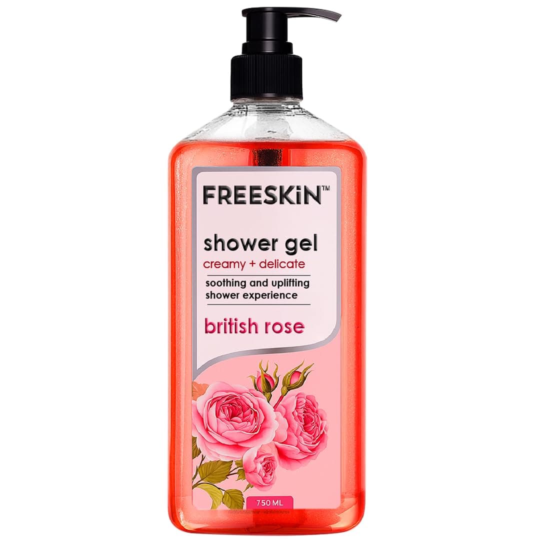 Freeskin British Rose Shower Gel-750ml Creamy + Delicate – Luxurious Floral Body Wash with Natural Rose Extracts for Gentle Cleansing, Deep Hydration, and Soft, Smooth Skin – Suitable for All Skin Types – Paraben & Sulfate Free