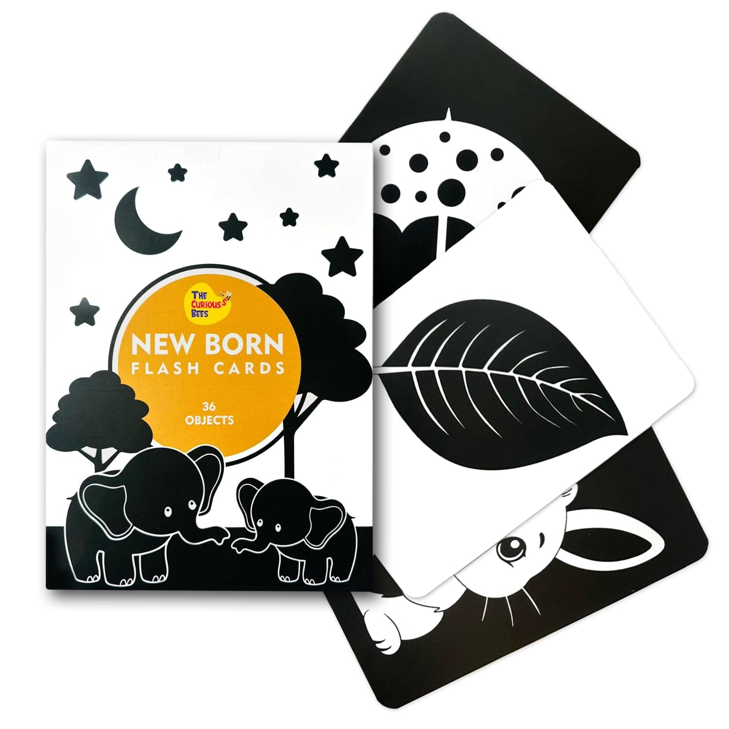 The Curious Bees - High Contrast New Born Anti-Glare Flash Cards | 36 Objects for Visual Stimulation, Cognitive & Sensory Development of 0-6 Month Old Infants