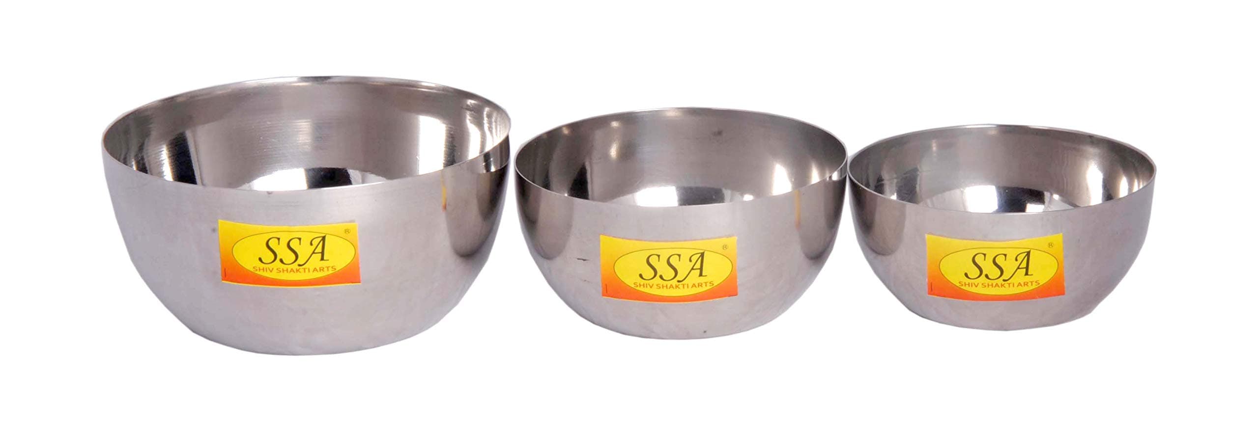 SHIV SHAKTI ARTS® Stainless Steel - Heavy Gauge Bowl/Wati/Katori Serving Bowls Set - (Mirror Finish, 3 Size Set - 150, 200, & 400 ML)