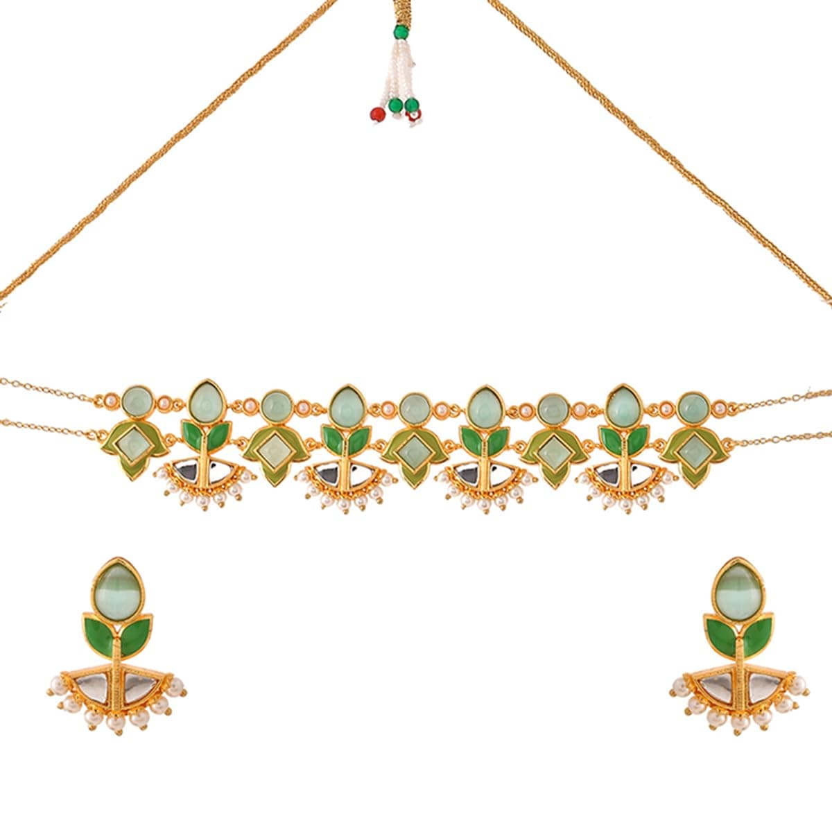 VOYLLA Forever More Lotus Choker Necklace Set For Women|Ethnic Women Short Necklace Sets|Gift For Women |Women's Gift|Valentine Gift|