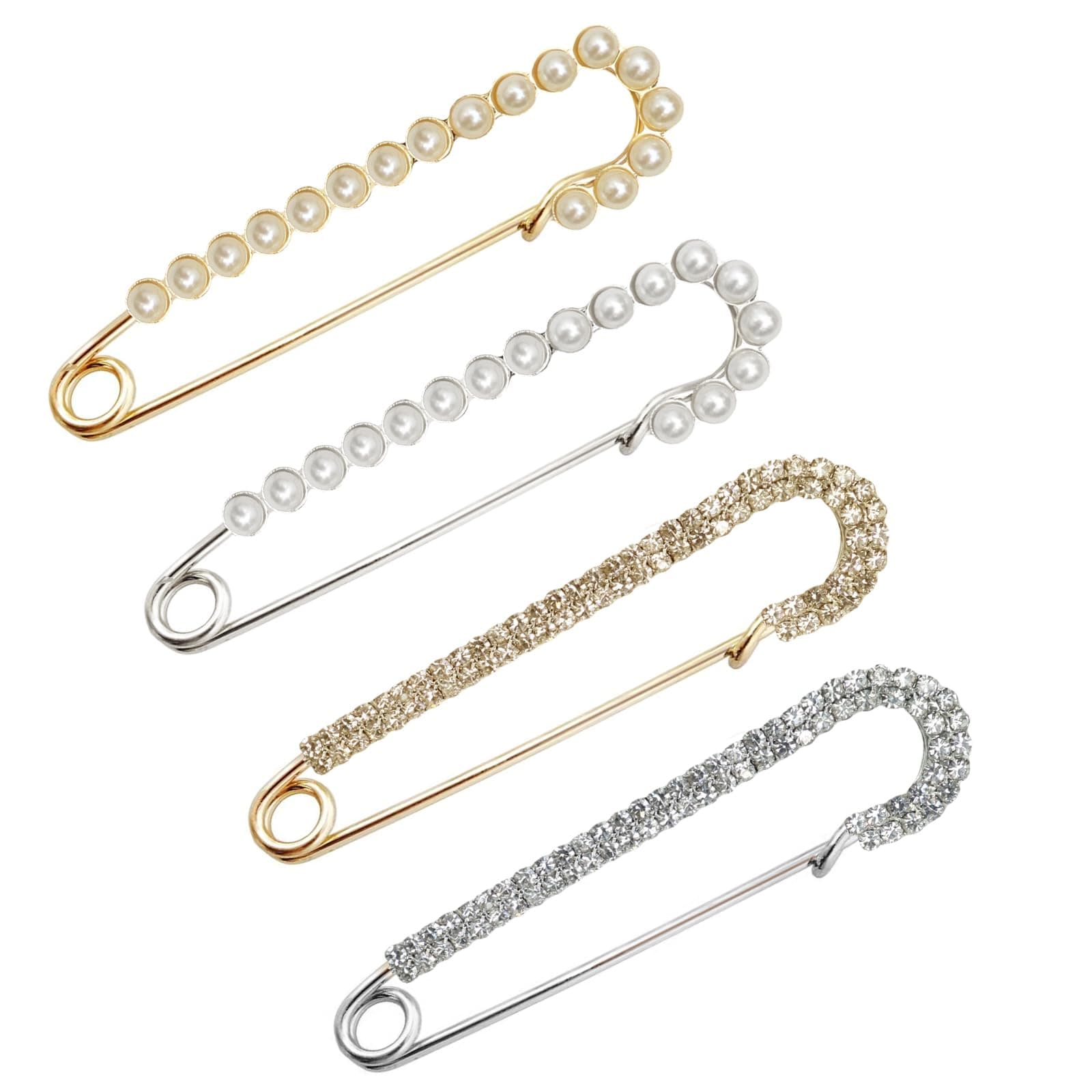 Lixdrem 4pcs Brooches and Pins for Women, Sweater Shawl Clips Decorative Safety Pins for Clothes Faux Crystal Pearl Pins Dress Clips Fashion, Metal Faux Pearl Glass, pearl created crystal