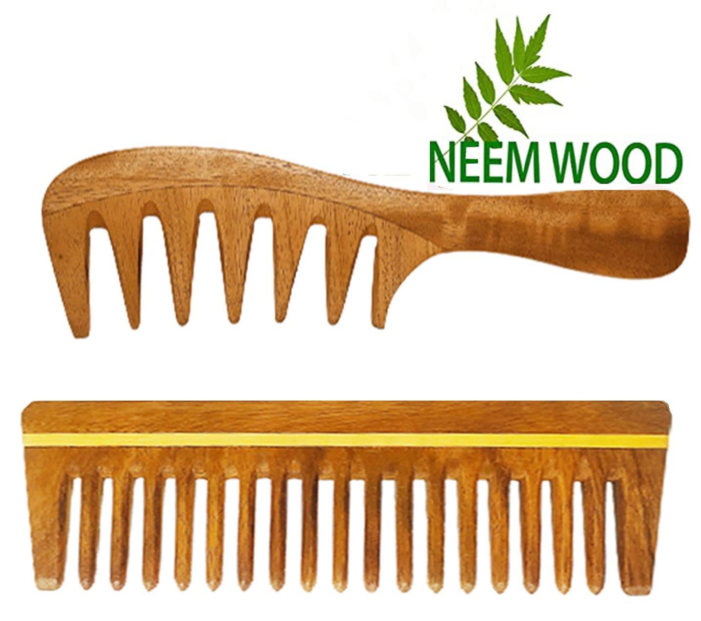 Rufiys Curly Hair Neem Wood Comb Hair Growth | Anti- Hairfall | Dandruff Control | Detangle Wooden Comb for Men and Women