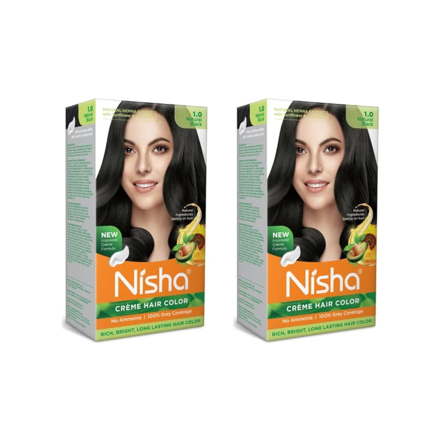 Nisha Creme Hair Color, Permanent Hair Colour Natural Black, Silky & Shiny 100% Grey Coverage & Ammonia Free Color With Natural Henna Extract, 60G+60Ml