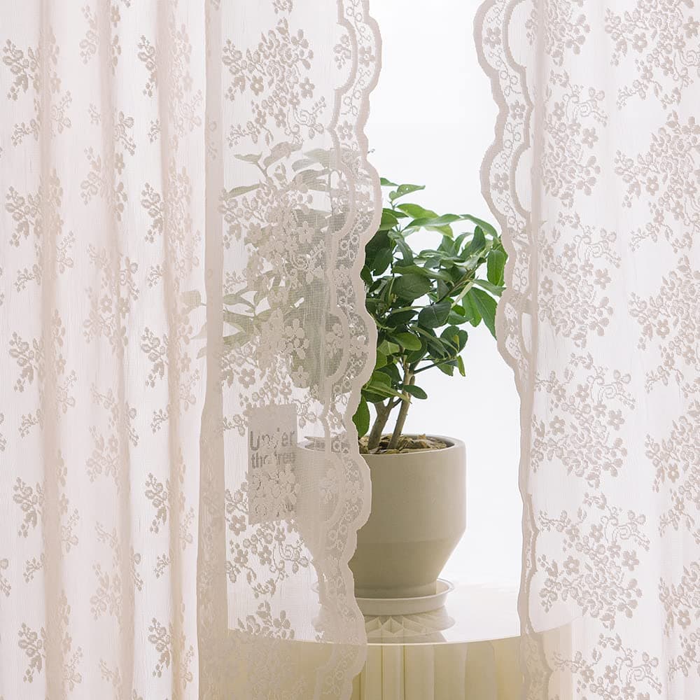 Pink Lace Curtains 63 Inch Length 2 Panels Set Vintage Floral Designs Dusty Pink Sheer Curtain Panels for Bedroom with Wavy Edge Rod Pocket, Blush Pink