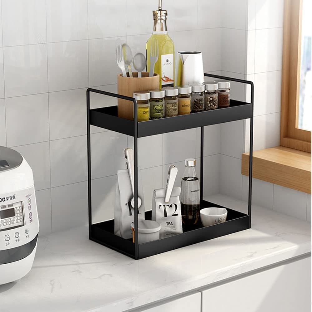 Cri8Hub Metal Bathroom Countertop Storage Rack, 2-Tier Organizer for Kitchen & Bathroom, Spice & Cosmetic Shelf