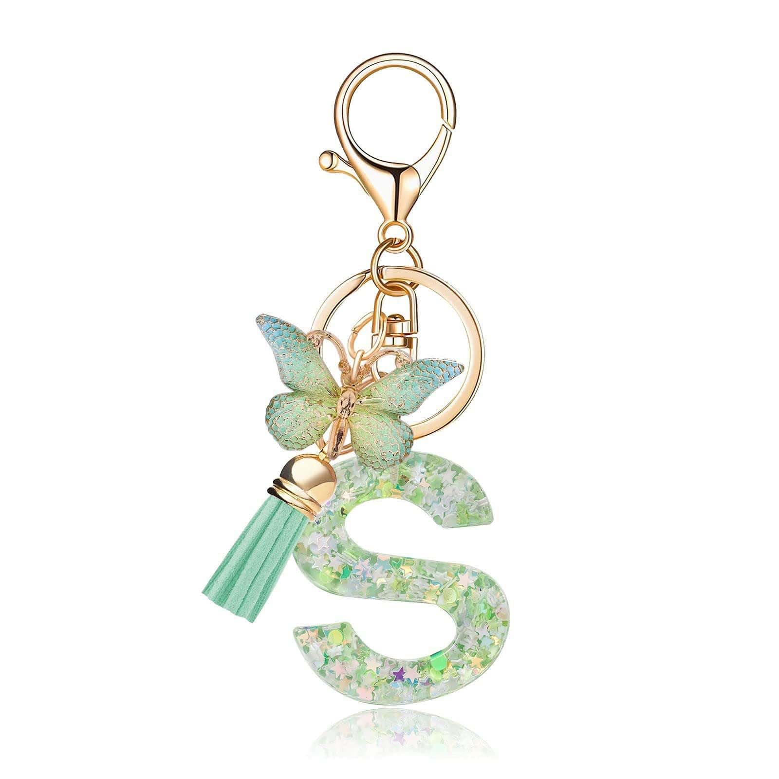 Cute Keychain for Girls with Tassel and Butterfly Pendant, Personalized Letter S Key Chain for Bag, Aesthetic Keychains for Women and Girls