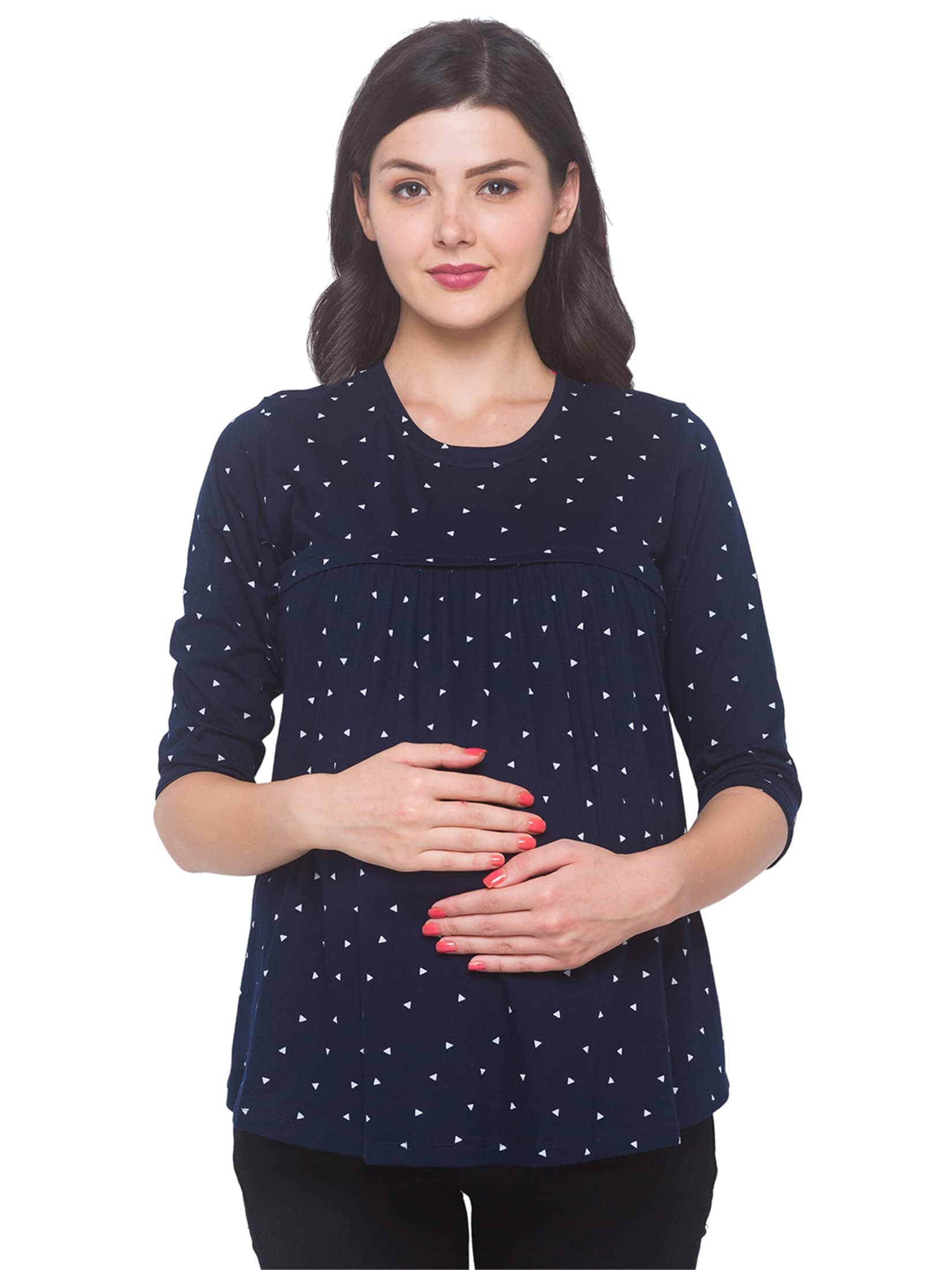 AV2 Printed Women Nightwear Maternity Feeding Top Navy Small 8047