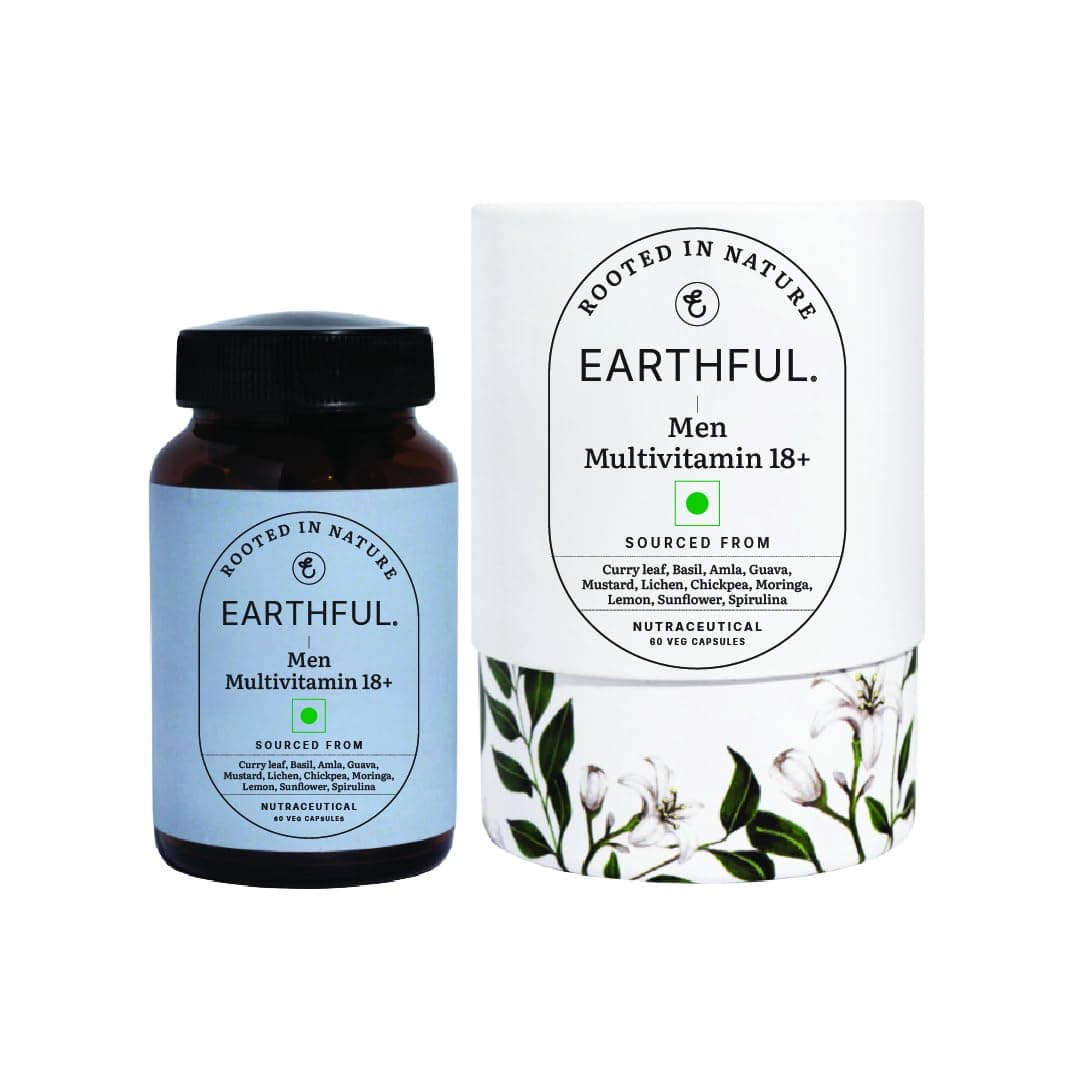Earthful Multivitamin for Men | Nothing But Nature | With Biotin, Iron, Zinc, Vitamin A, C, D3, K2 for Immunity, Hair, Skin & Bones - 60 Capsules