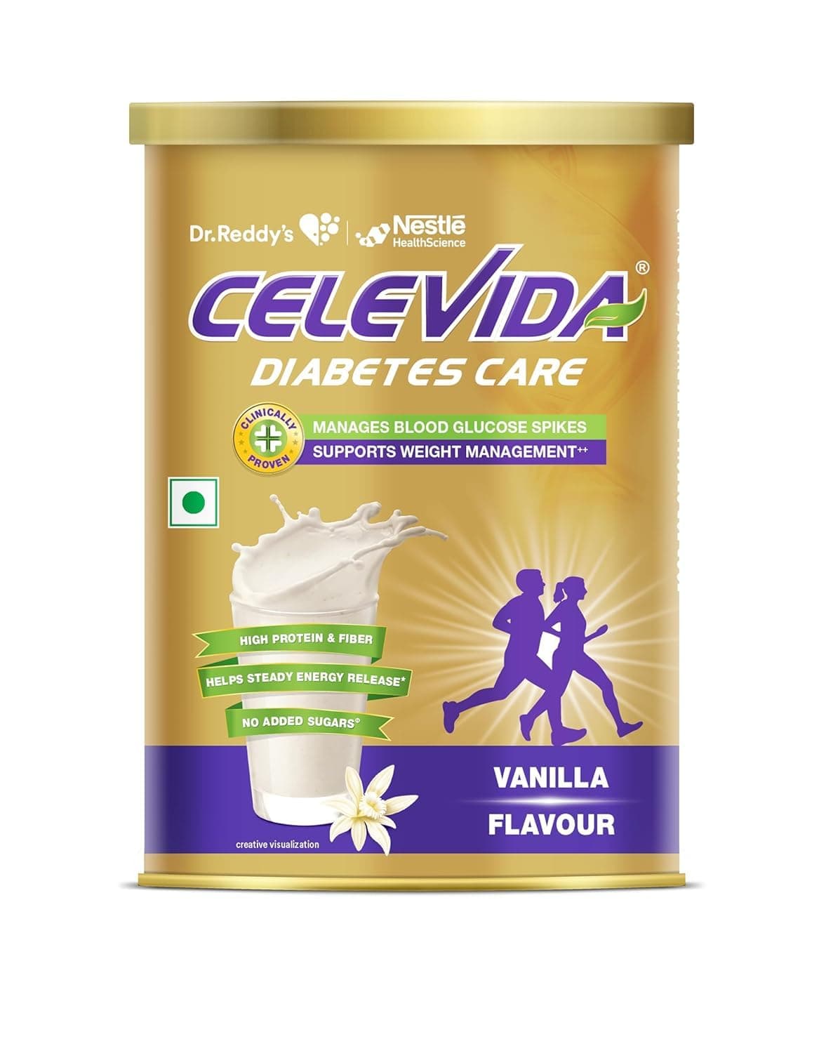 Celevida Diabetes Nutrition I Clinically proven I Helps in 24-Hr Sugar Control I Vanilla Flavor 400g Powder I Plant based protein & Dual blend high fiber I No Added sugar I By Dr. Reddy’s Nestle Health Science I Tin pack