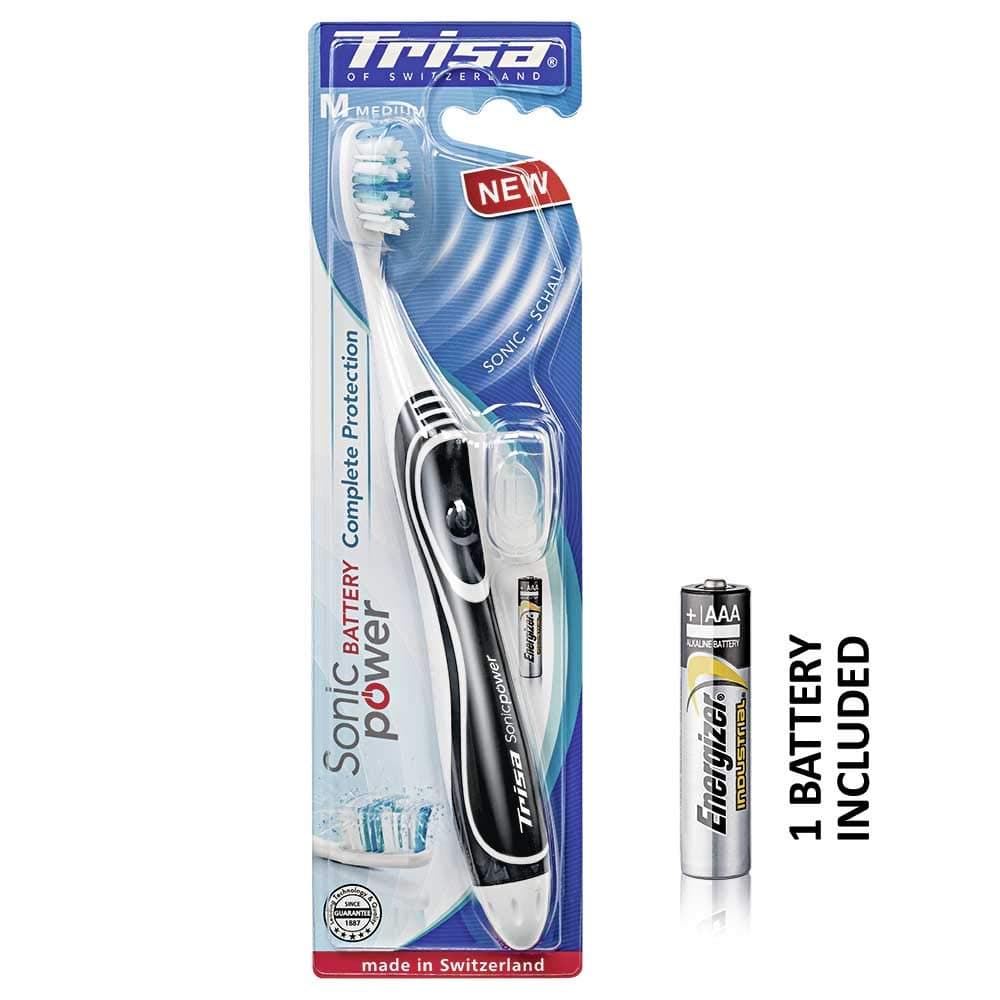 Trisa Sonic Power Battery Toothbrush – Complete Protection Medium | High Frequency Sonic Vibration Electric Toothbrush for Effective Cleaning | Replaceable Brush Head | 2 Year Warranty