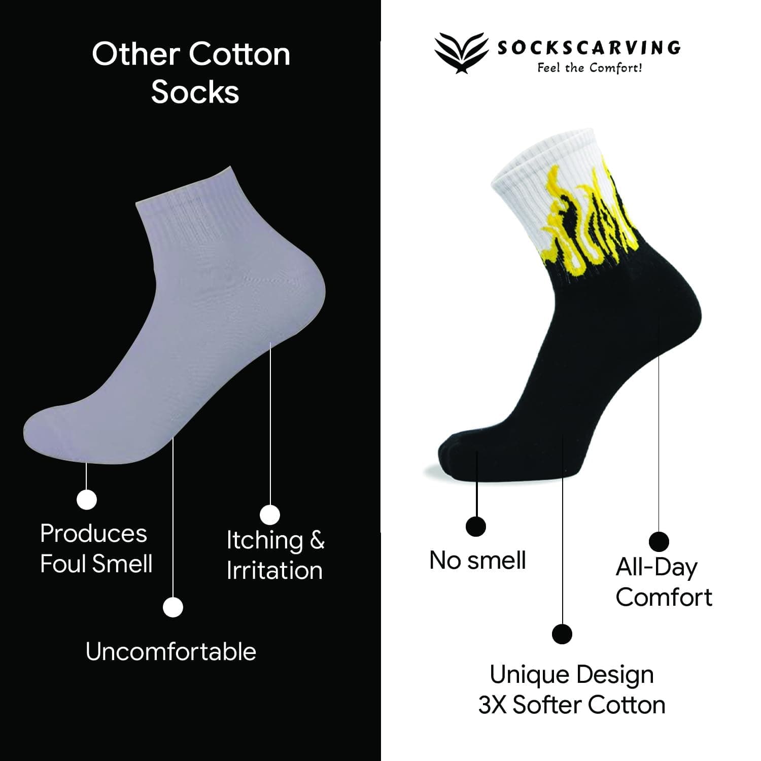 Premium Cotton Socks Men Crew Length Flame Pattern Vibrant Colors, Full Length Comfort Stretchable Free Size Anti Odur Sweat Free Anti Slip Socks