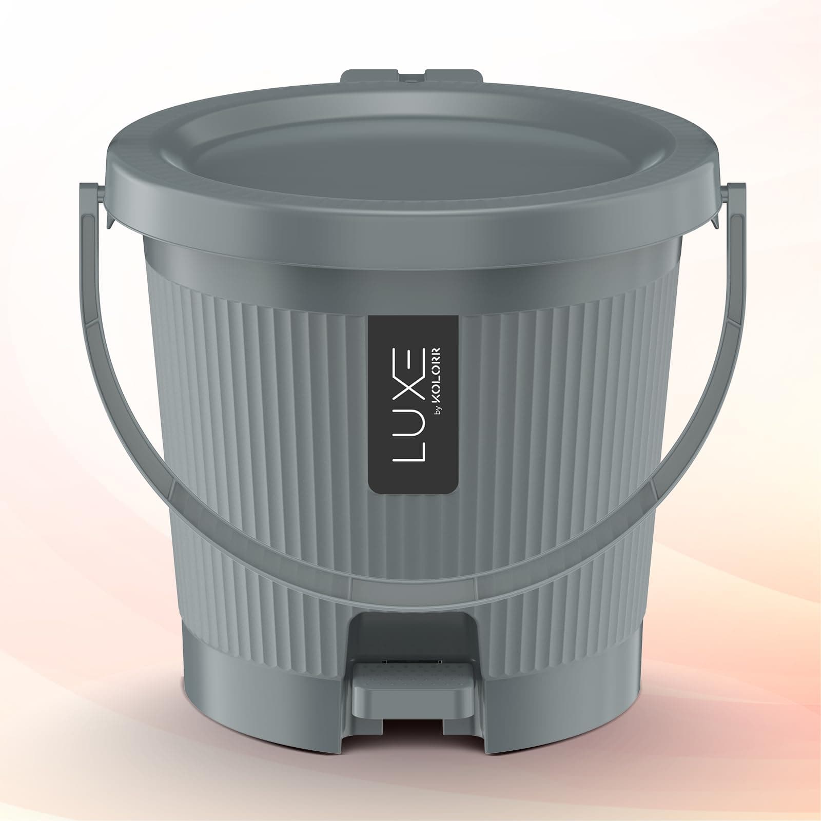 KOLORR Luxe Premium Plastic Pedal Dustbin | Modern Plastic Waste Bin, Trash can with Sleek Design for Home, Kitchen, Office, Bathroom & Washroom – Small, Grey