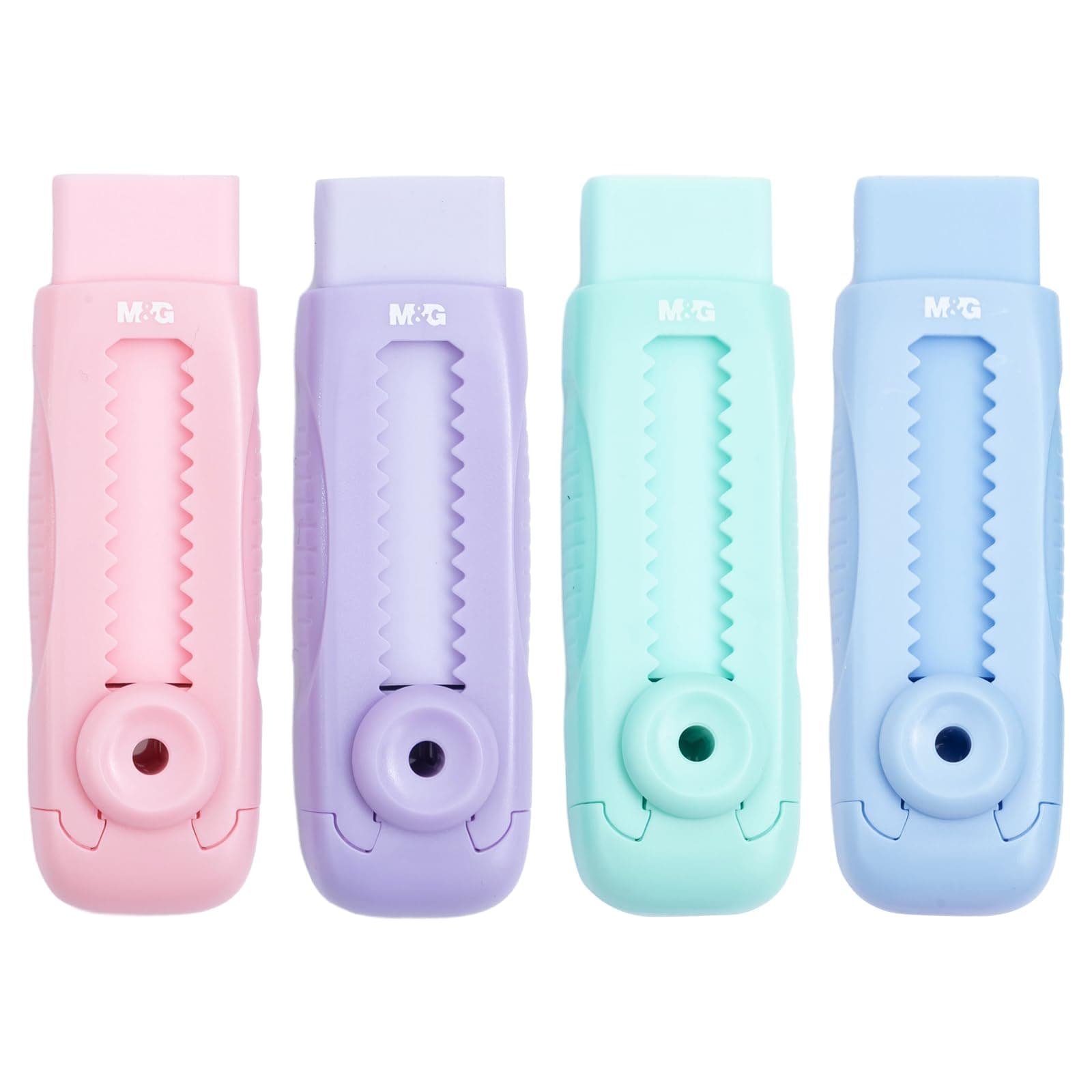 M&G 4 Pcs Cute Erasers for Kids Sliding Retractable Pencil Erasers, Push Pull Design Cute Erasers Stationery Supplies for Kids Back to School Supplies for Office