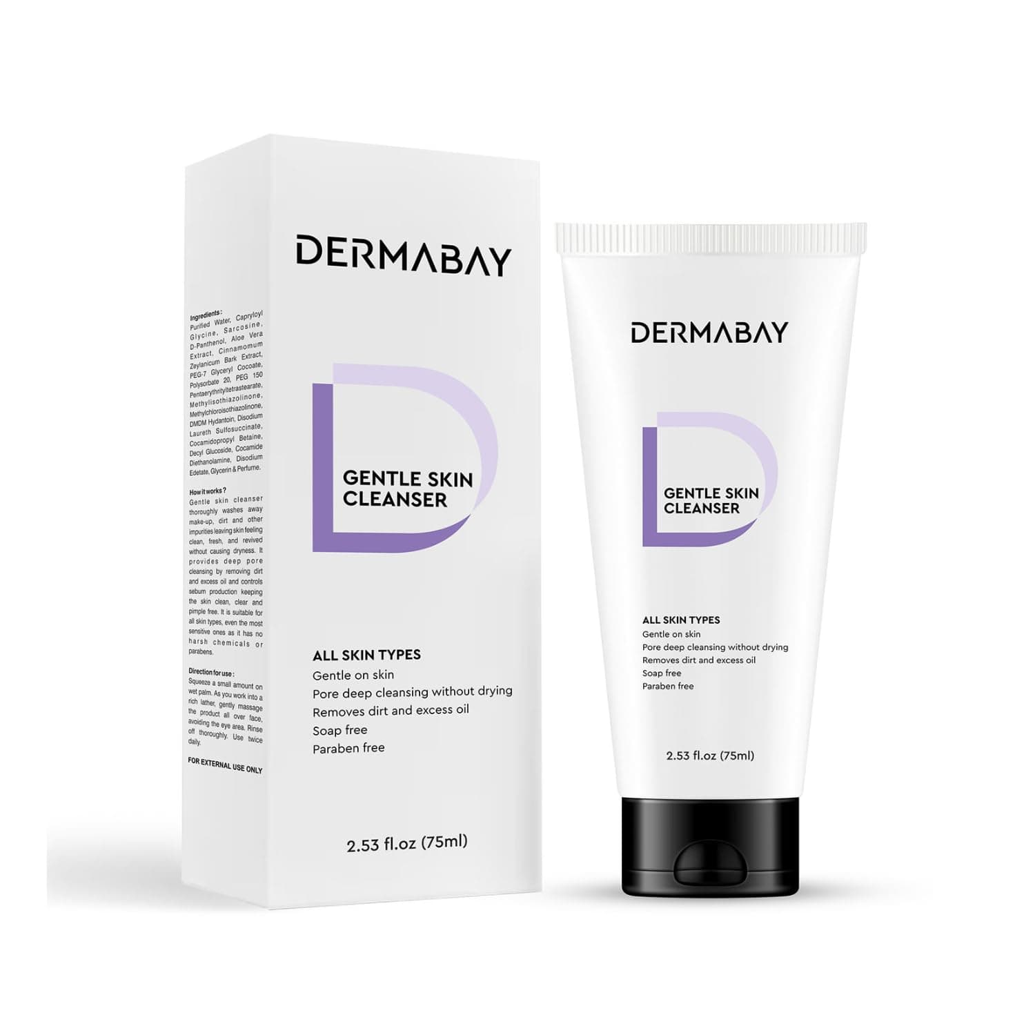 Dermabay Gentle Face Wash Non Drying, Deep Cleansing Face Cleanser 100% Soap Free Ideal for Acne Prone, Sensitive, Dry, Oily Skin & Refreshing Suitable for Men & Women 75ml.