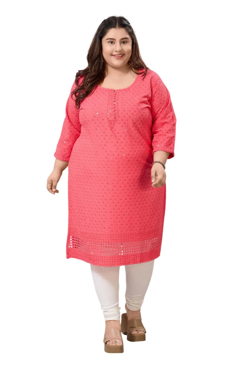 DARIKA Pink Chikankari Kurti for Women of Cotton in Plus Size & Small Size (2XL).