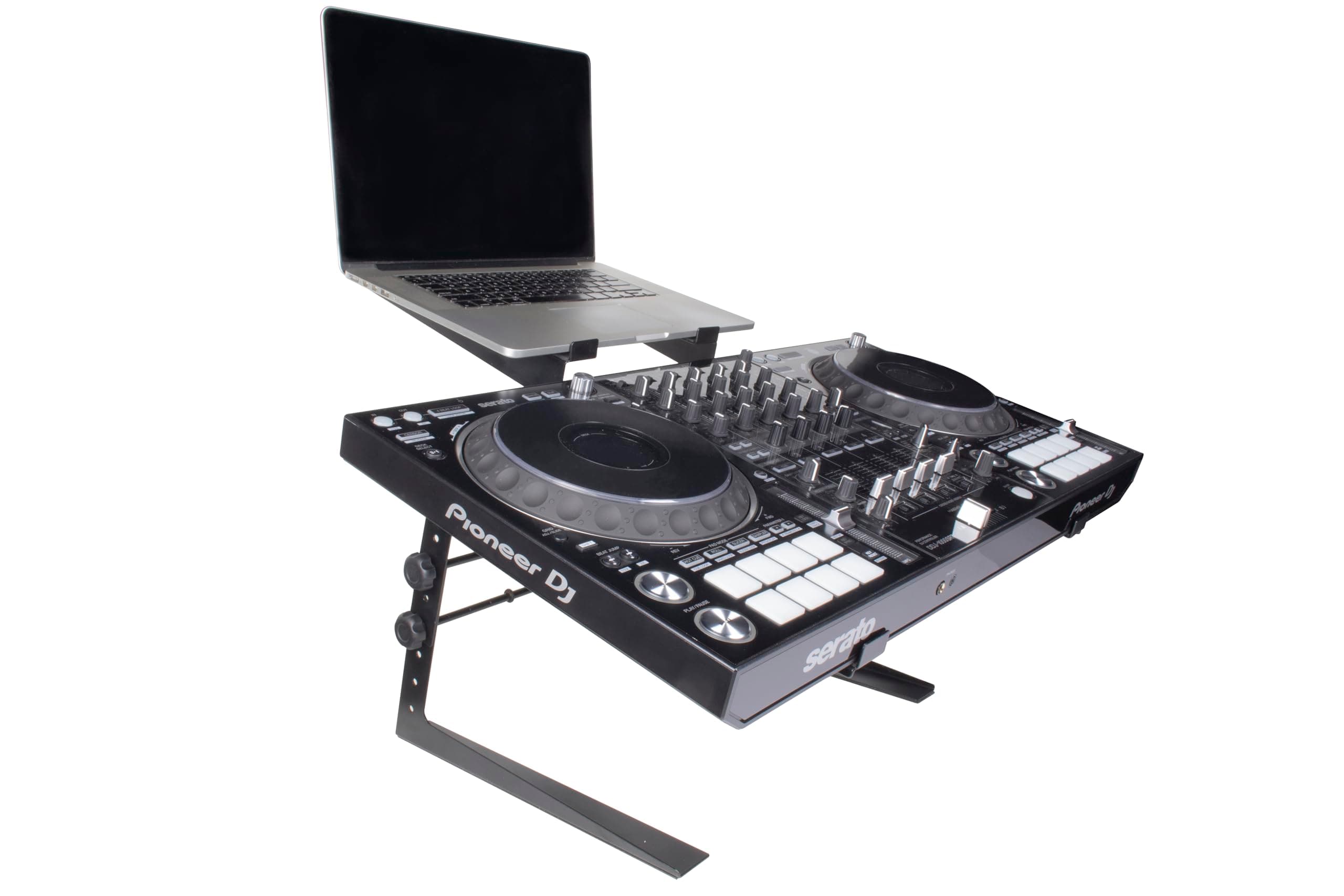 Headliner Los Angeles Headliner Covina Portable Dual DJ Controller Stand Adjustable and Durable DJ Stand for Controller and Laptop Perfect for your DJ Rig at Home, in the Club or on the Road (HL20003).