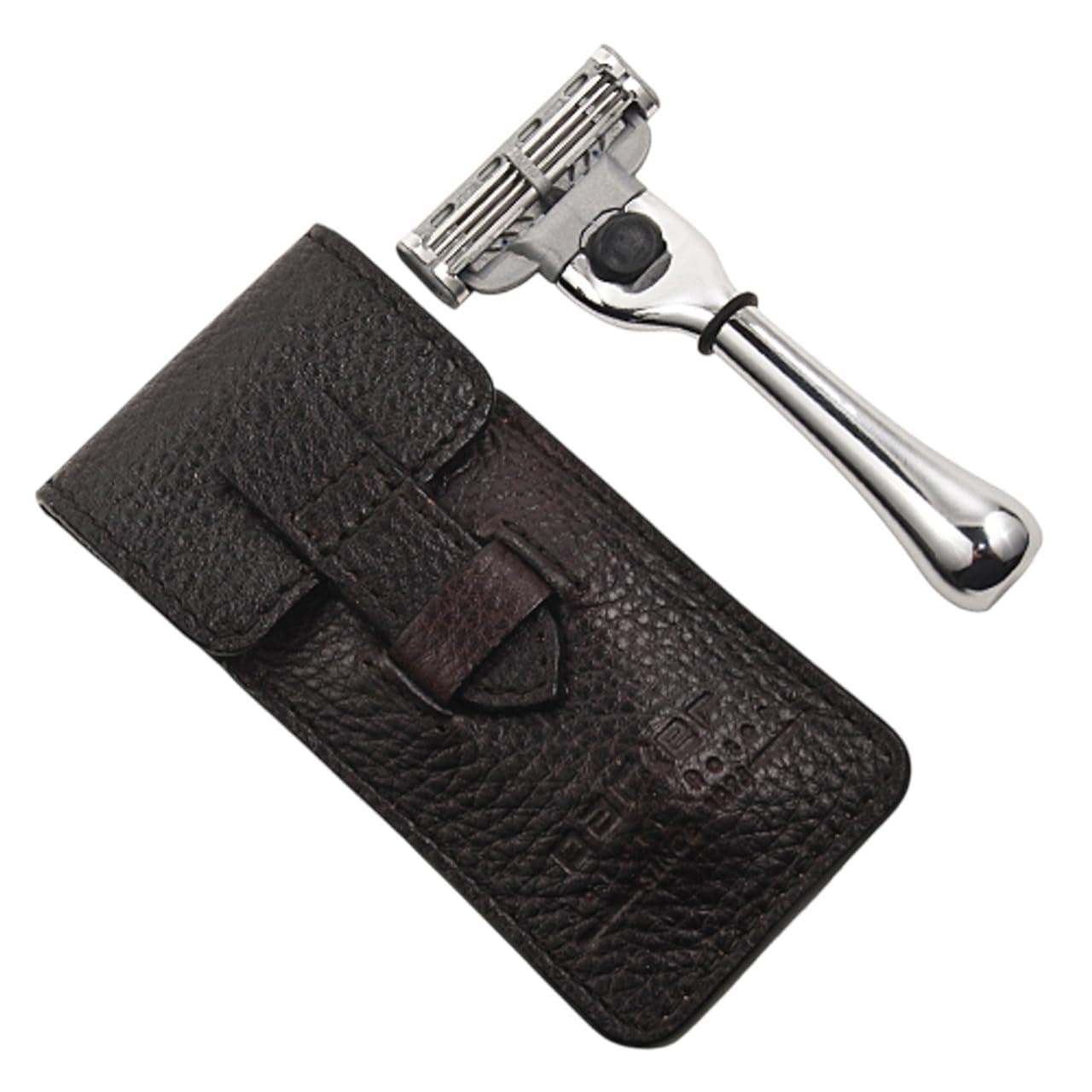 PARKER Safety Razor Men 's Chrome Handle Travel Mach 3 Razor - Genuine Leather Case Included
