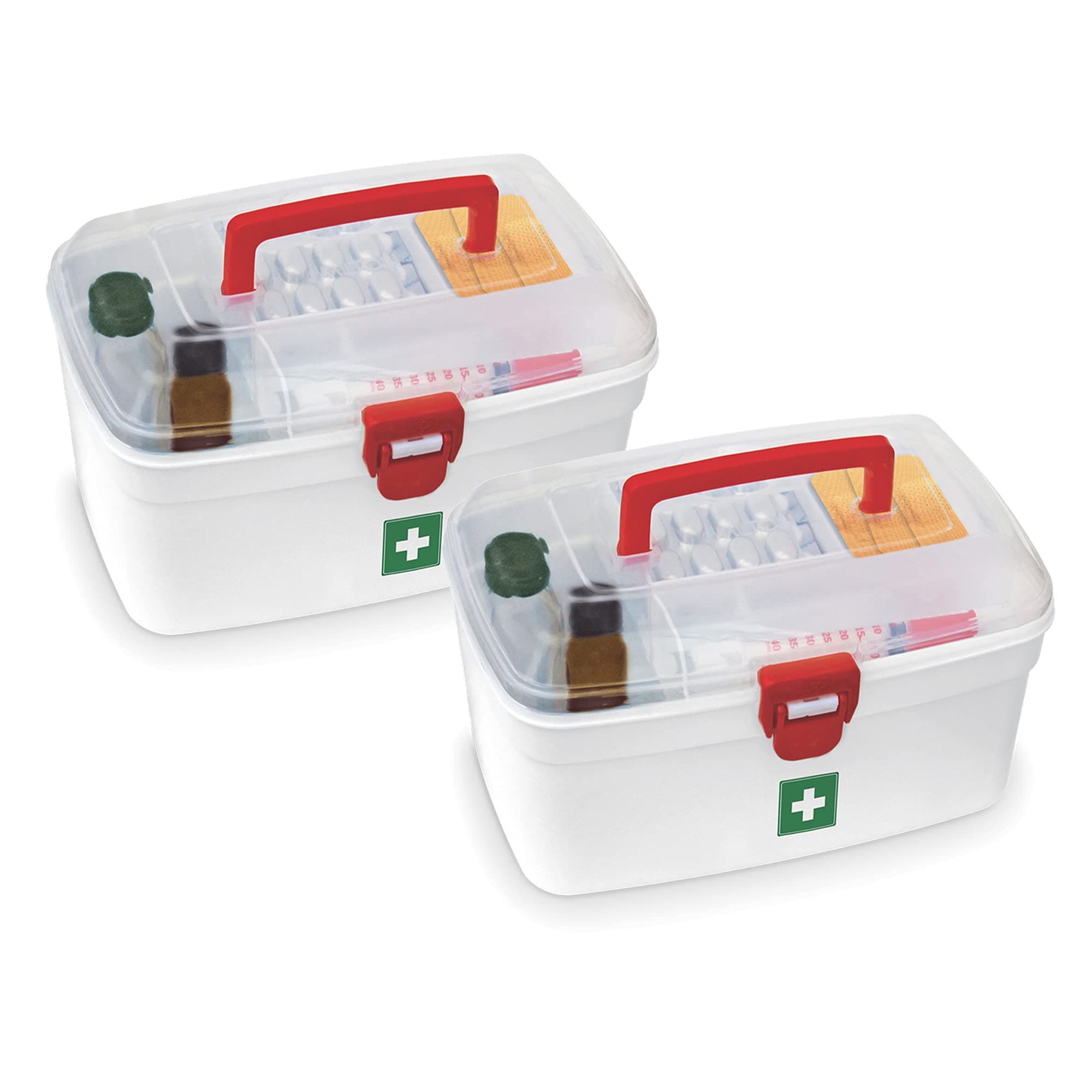 MILTON Plastic Medicine Box, First Aid Box, Set of 4, Small Storage with Handle, Emergency Indoor Outdoor Medical Utility Cabinet Organizer, Transparent, Portable Lockable & Detachable Tray