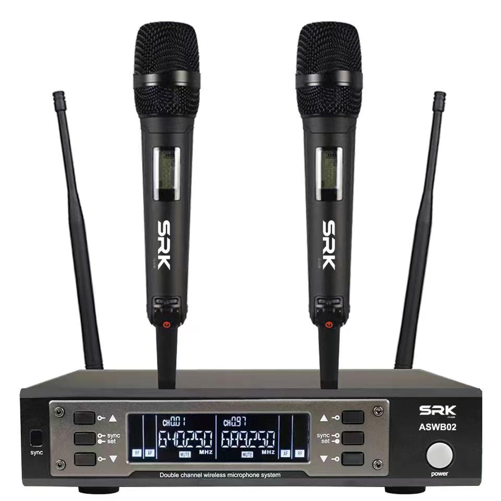 SRK CLOUD ASWB02 Dual Hand Wireless Microphone System, UHF Dynamic for Karaoke, Stage Performance, 100 Meter Operating Range