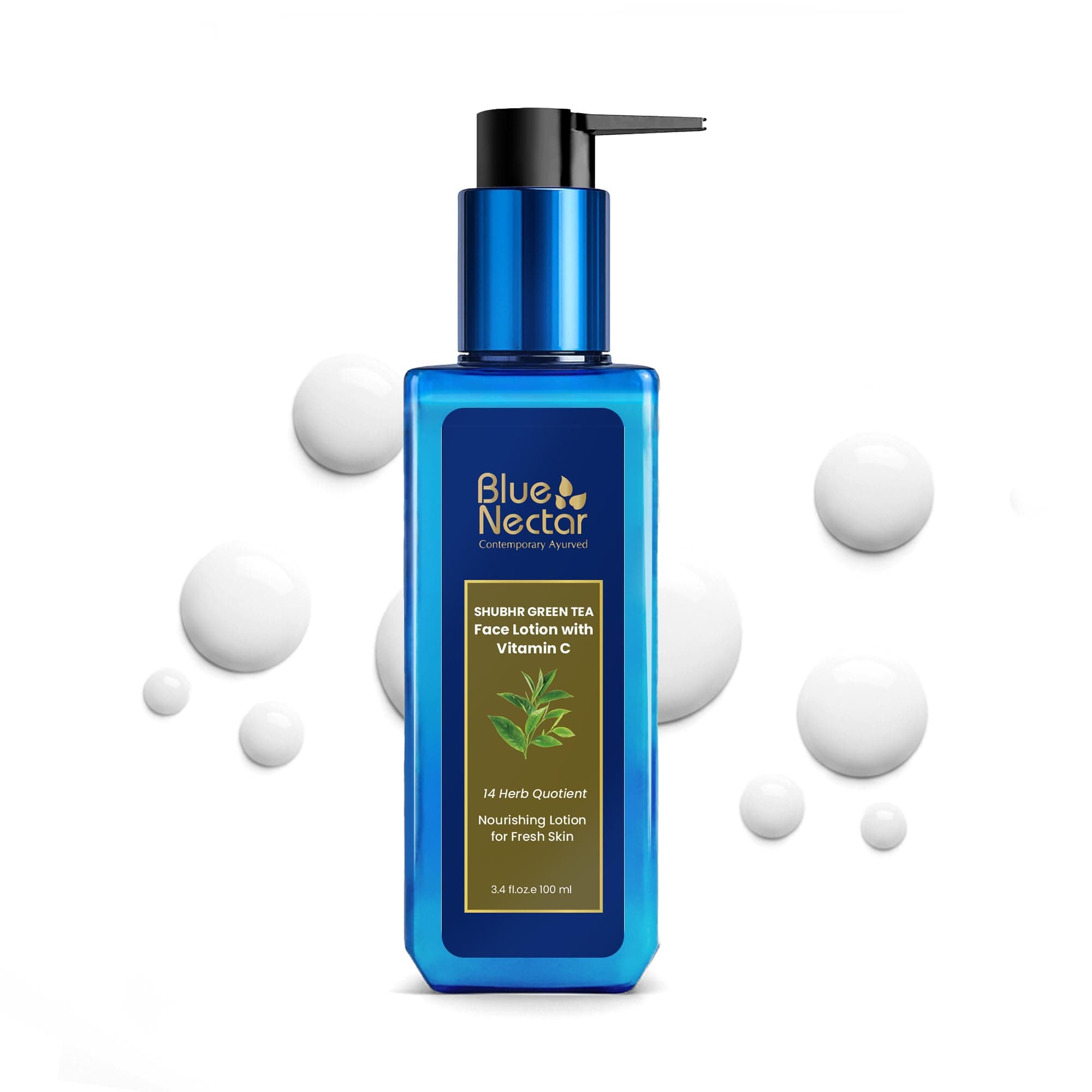 Blue Nectar Green Tea Face Cream Moisturizer for Oily Skin with Hyaluronic Acid, Vitamin C, Rosehip for Women and Men (14 Ayurvedic Herbs, 100ml)