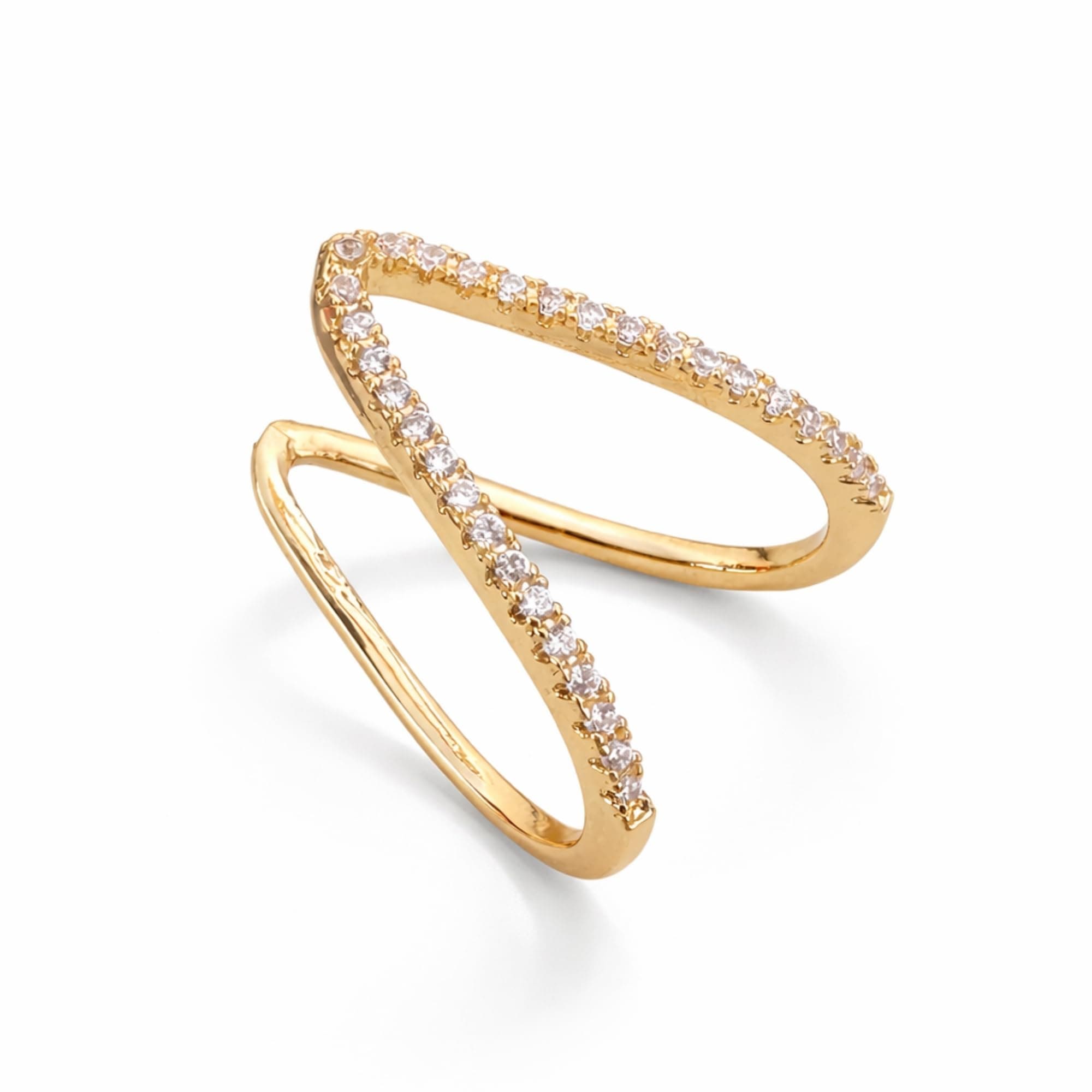 SALVE CZ Studded V-Shaped Finger Ring for Women Stylish | Tarnish Free Jewellery Adjustable Ring for Women Gold Ring for Girls Stylish | Aesthetic Accessories for Girls