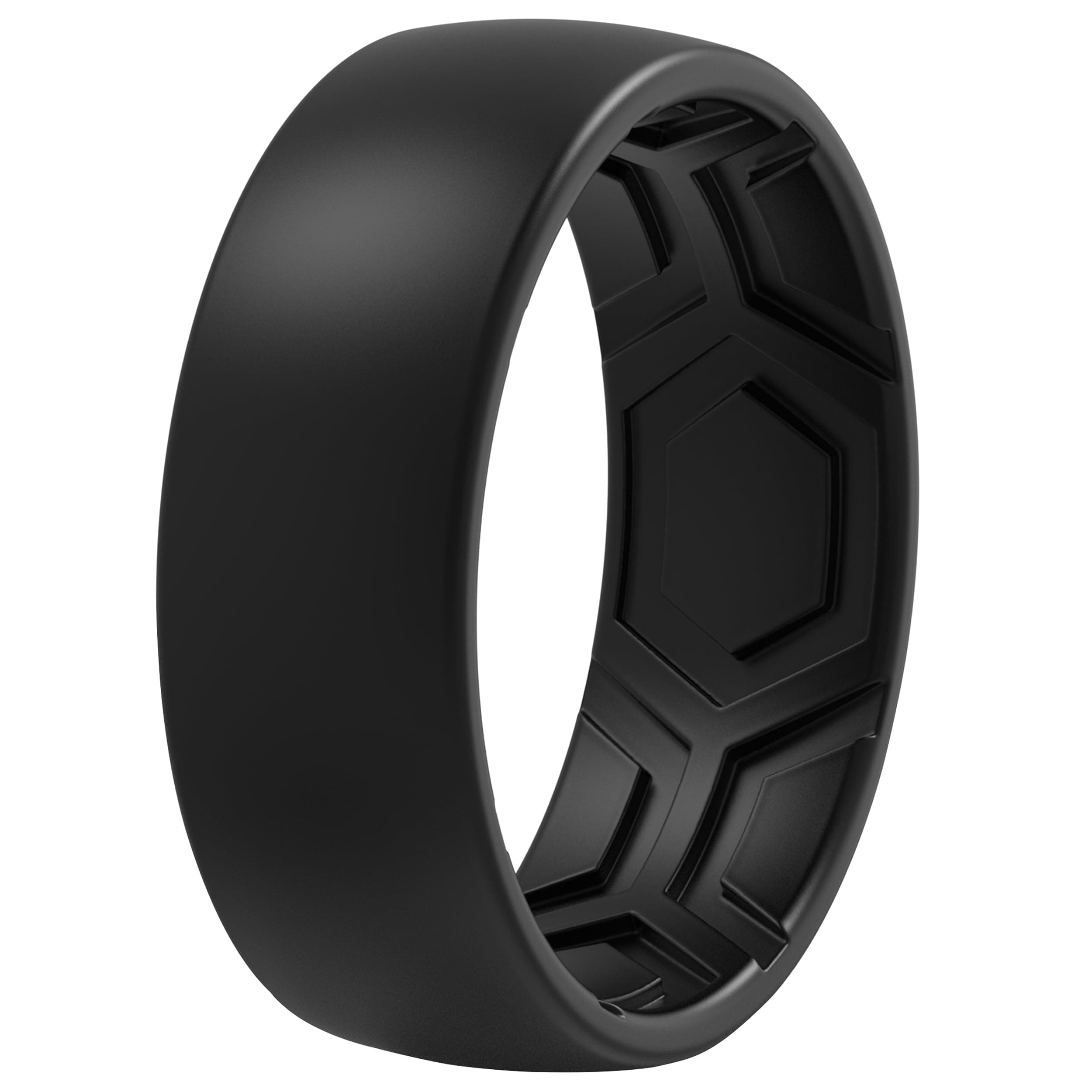 ThunderFit Silicone Rings for Men - 1 Ring Breathable Patterned Design Wedding Bands 8MM (1 Ring - Black, 8.5-9 (18.9mm))