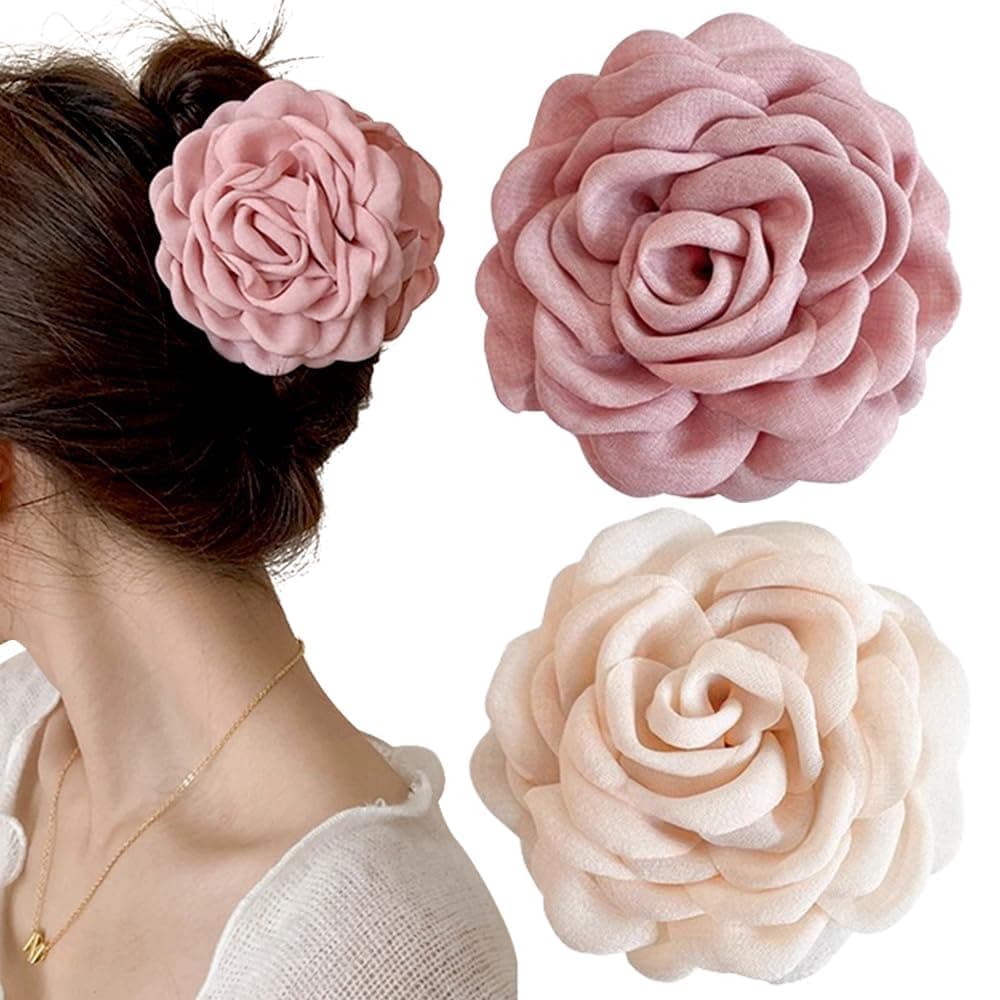 Zibuyu 2PC Flower Claw Clip, Large Hair Clutcher, Lotus Pink Apricot