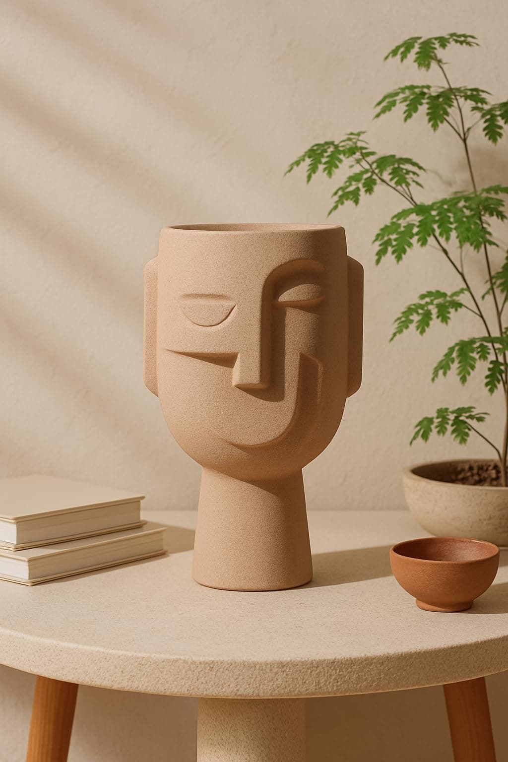 Abstract Human Face Big Ceramic Vase Combo – Aesthetic Vase for Pampas Grass & Dried Flowers | Minimalist Home & Office Decor | Matte (Rough) Finish, 10 Inches