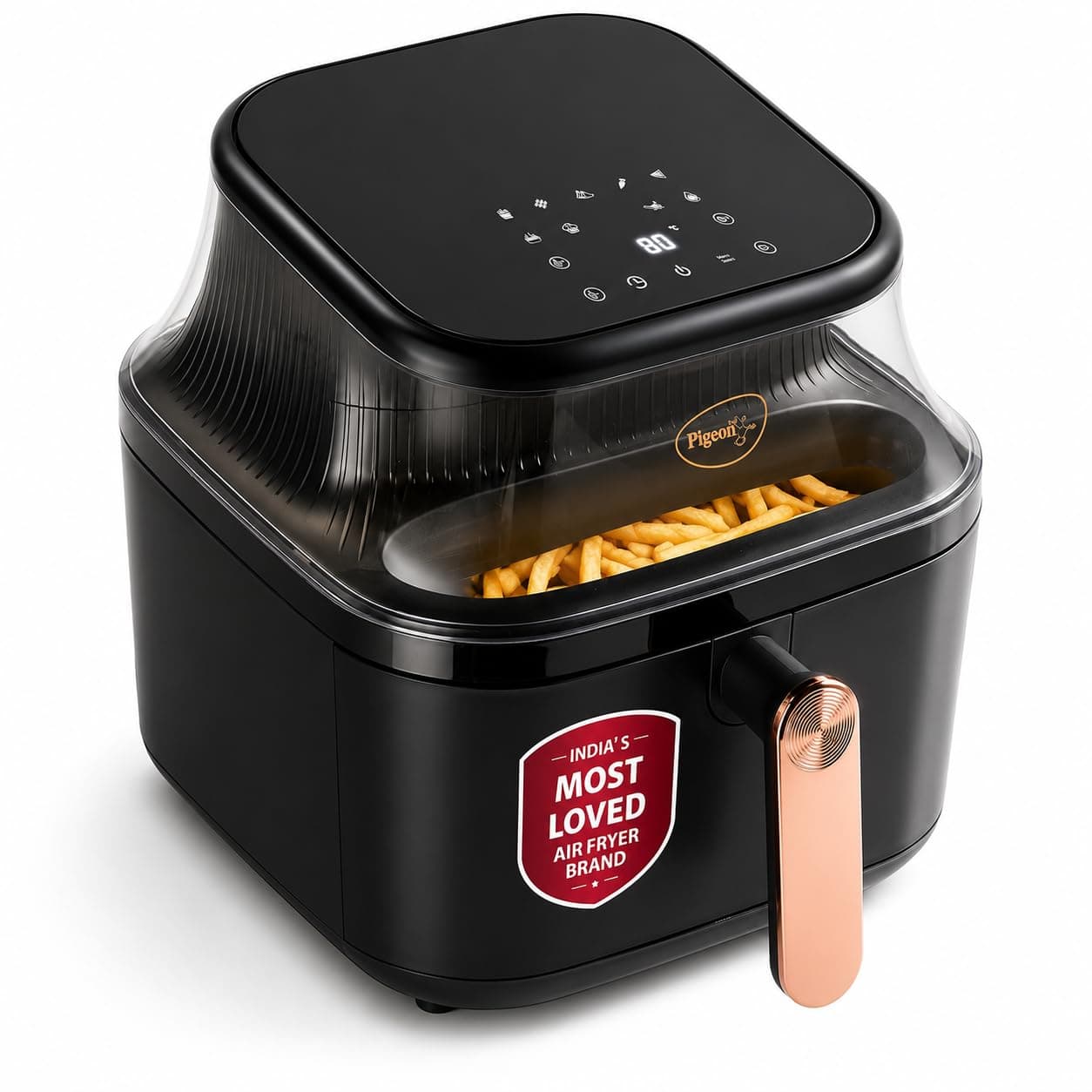Pigeon by Stovekraft Healthifry 5.4L Digital Air Fryer | 1500W |See Through Glass Window|360° Rapid Air Circulation |80% Less Oil |Non-Stick Basket |Touch Control |Auto Shut-Off |2 Yrs Warranty |Black