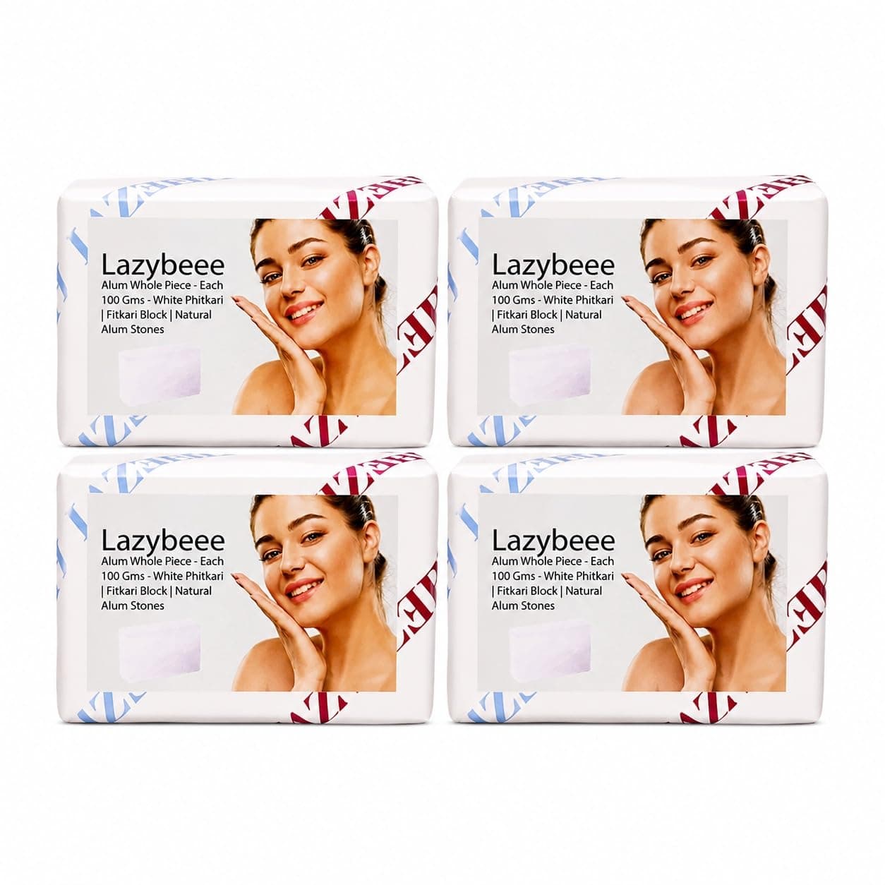Lazybeee 100% Natural Alum Bar (Fitkari) Refreshing Skincare for Men & Women | Aluminum-Free Aftershave, Relief Skin-Tightening & Antiseptic Properties | Best For After Shave, Water Purification, Deodorant & Skin Care | 100g Each, Pack of 4