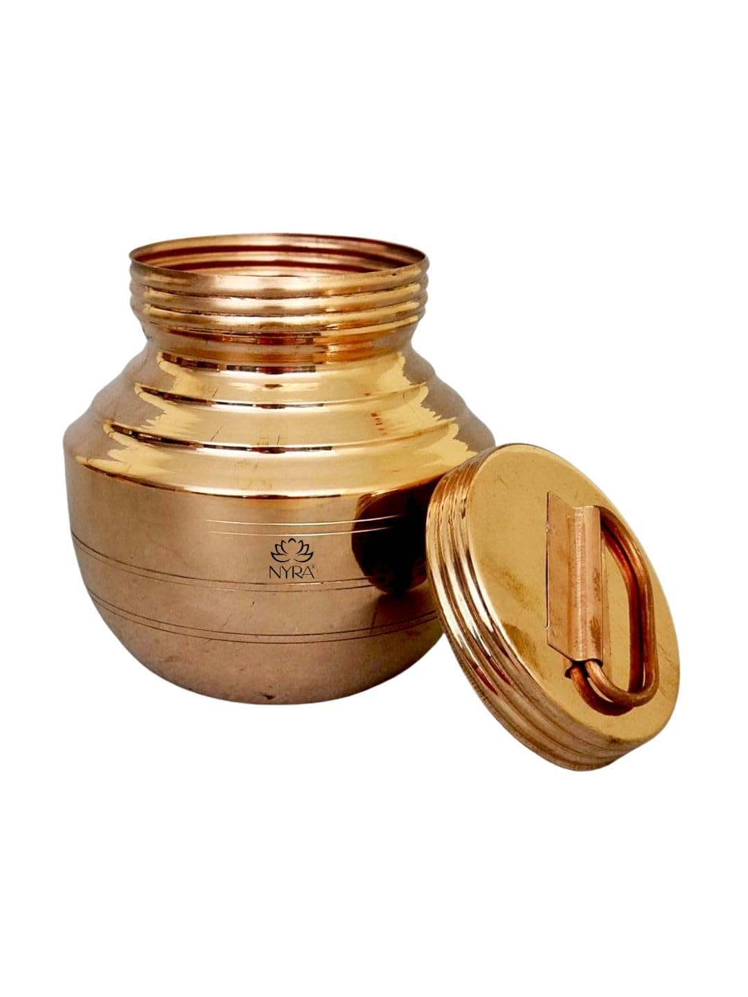 NYRA® Pure Copper Gangajal Pot with Lid | Ganga Jali for Puja, Holy Water Storage & Carrying | Traditional Design | Leak-Proof Lid.