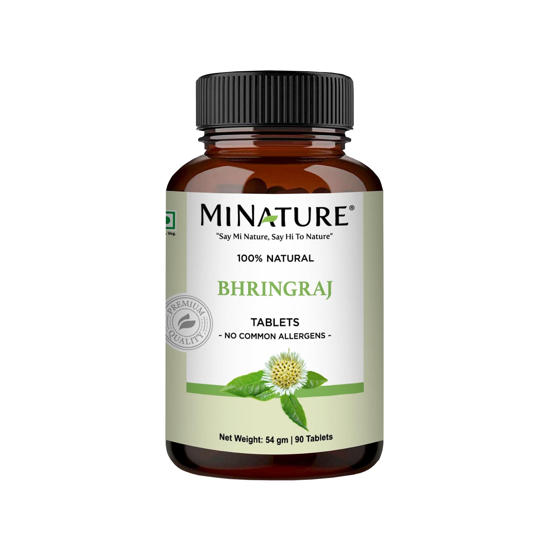 Bhringraj Tablet by mi Nature |False Daisy Tablet | Tradition Herb | Pure & Natural | Chemical &Preservative Free | Vegan & Non-GMO |90 Tablets, 45 Days Supply| Made in India