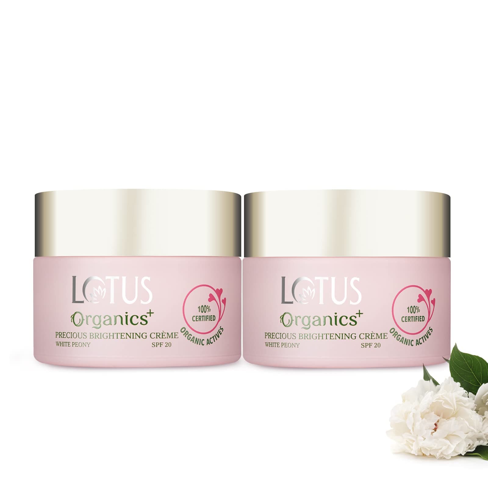 Lotus Organics+ Precious Brightening Cream | For Dark Spots, Blemishes & Pigmentation | SPF 20 Moisturiser | 60g (Pack of 2)