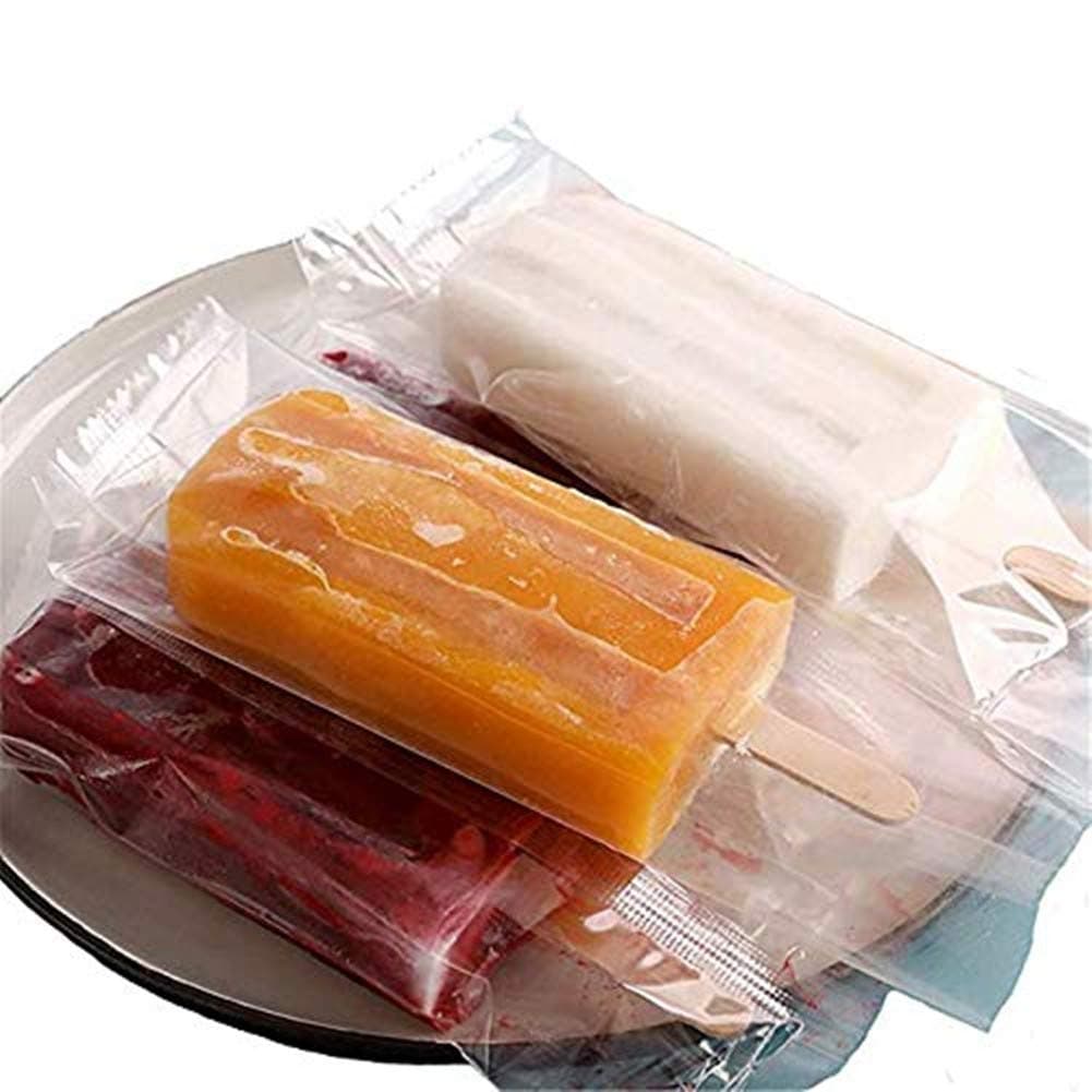 Ice Popsicles Bags Thick Frozen Pops Ice Cream Plastic Wrappers for Candy Food Grade Hot Sealing Packing Containers (200Pcs,Clear)
