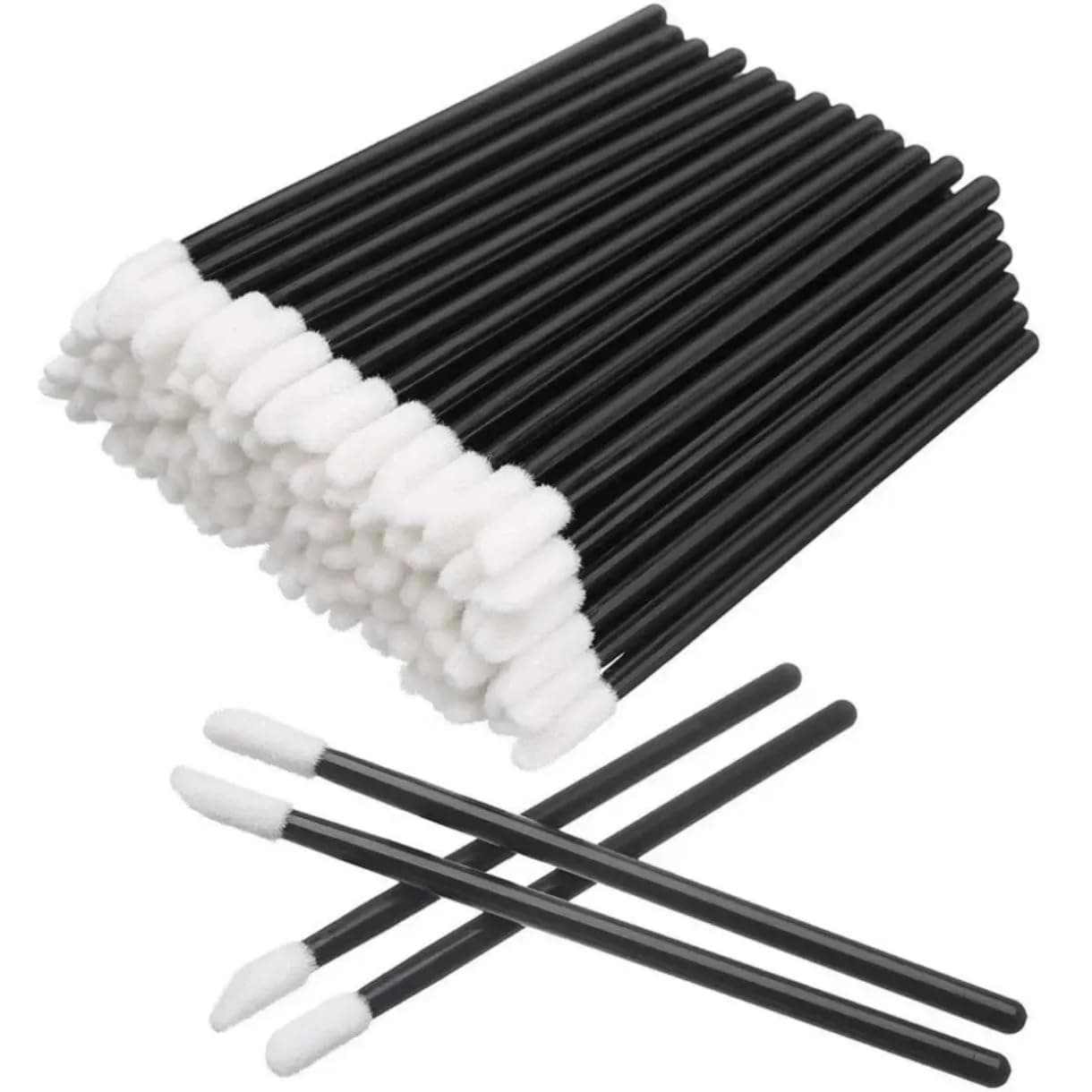 Indiana Disposable Lip Brush Pack of 50 | Lipstick & Lip Gloss Wands | Eyeshadow Brushes | Travel-Friendly Makeup Applicator Tool Kit | Black
