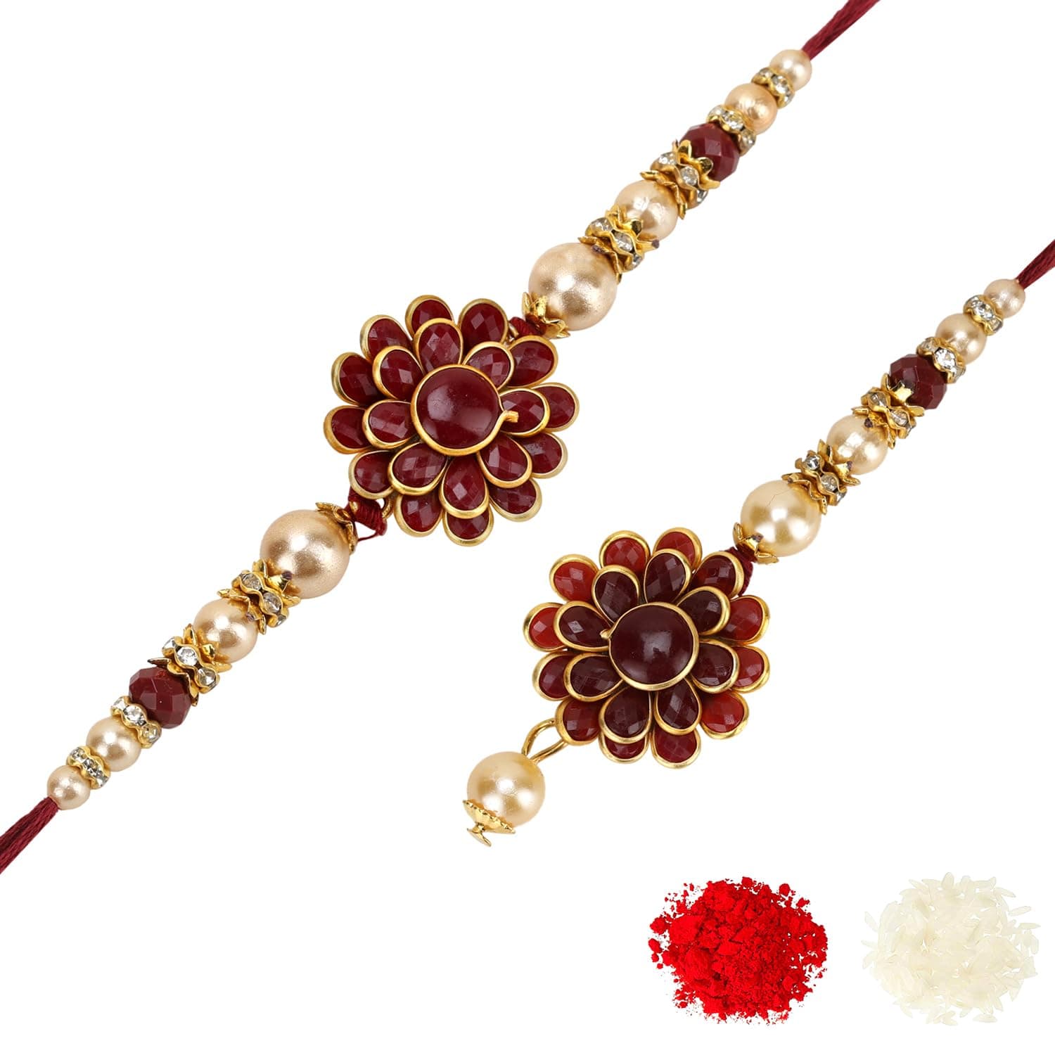 Riddhika Ventures Elegant Traditional Gold Plated Bhaiya Bhabhi Rakhi Set with Roli Chawal and Greeting Card (B2B2)