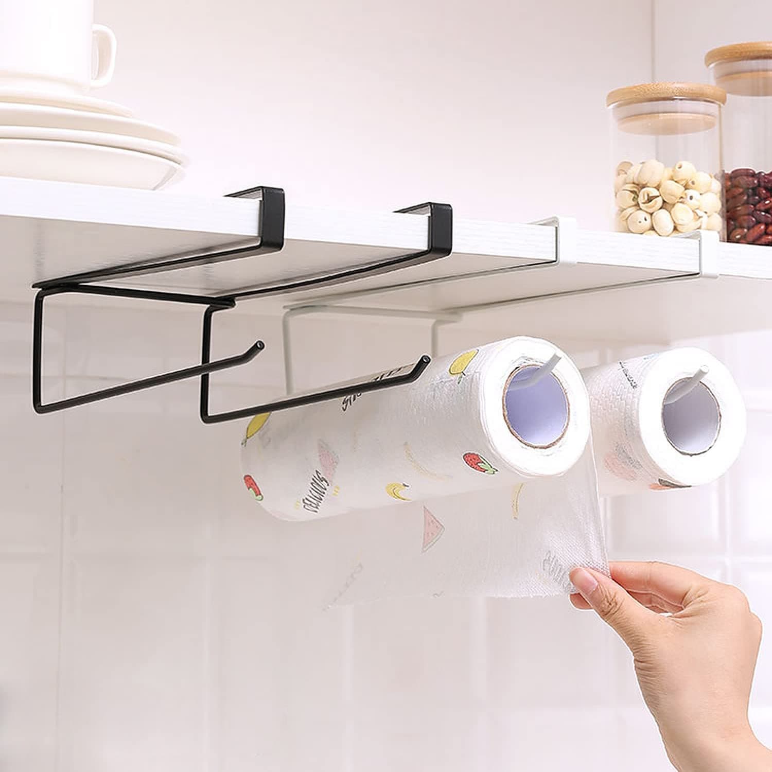 Wolpin 2-in-1 Kitchen Roll Dispenser Iron | Paper Towel Napkin Roll Holder for Kitchen | Wall Mounted Counter Stand Tissue Holder | Practical Home Utility Organiser