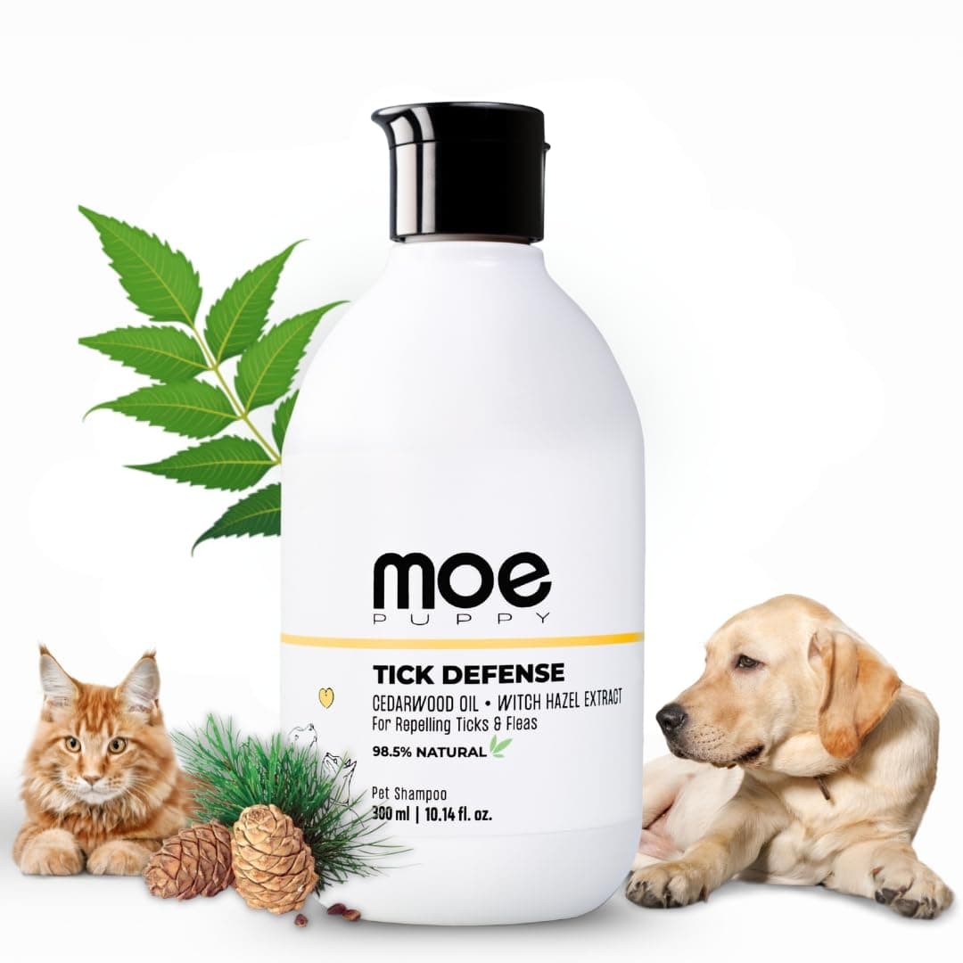 Moe Puppy Anti-Tick & Flea Dog Shampoo | Neem & Aloe Vera | Fast Relief & Soothing for Itching | Repel Ticks| Long-Lasting Skin Protection | Vet Recommended, Gentle Shampoo for Dogs & Cats(300 ml)