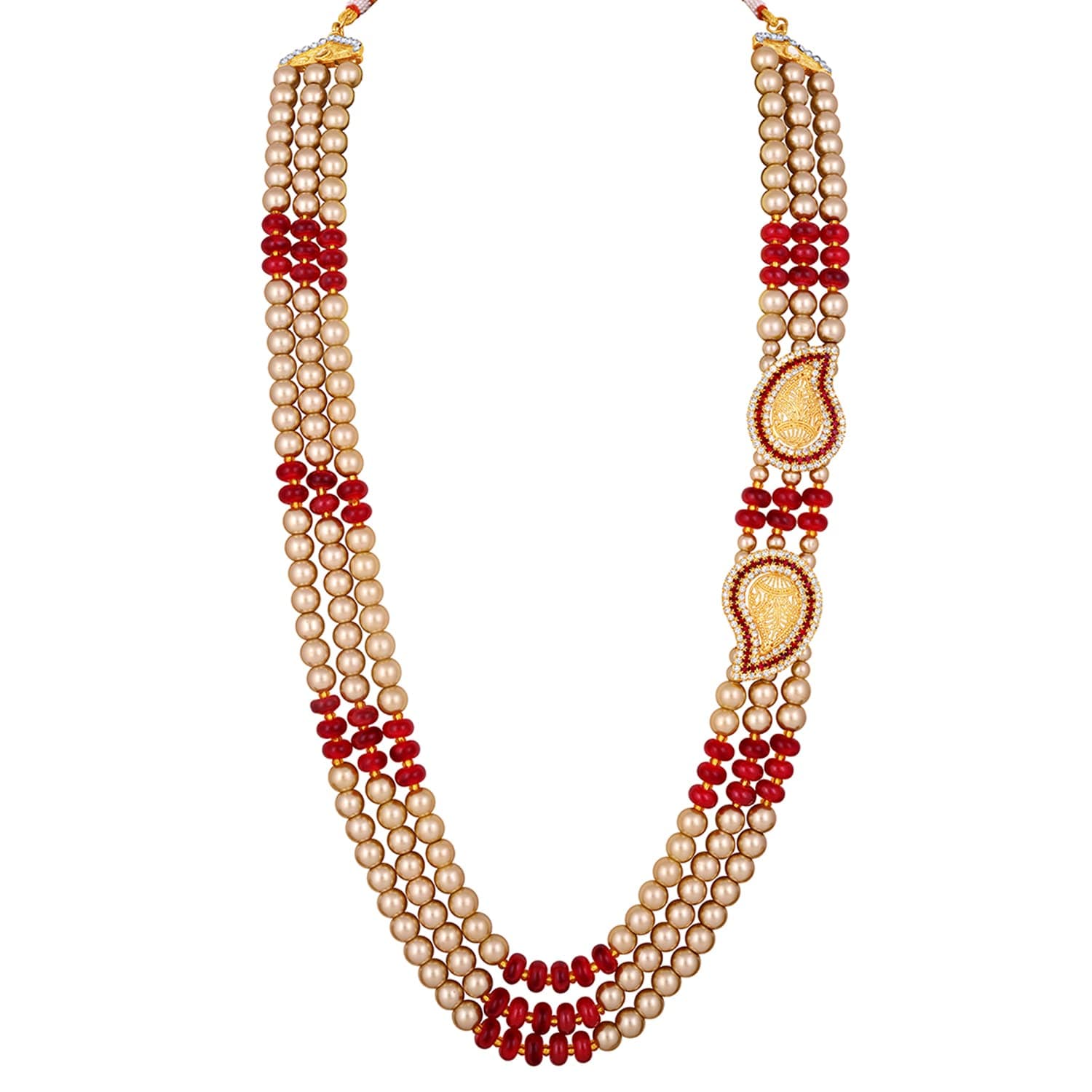Mahi 3 Layers Brown and Red Glass Beads Base Dulha Moti Mala Haar Necklace for Men's (ML1108095GBro)