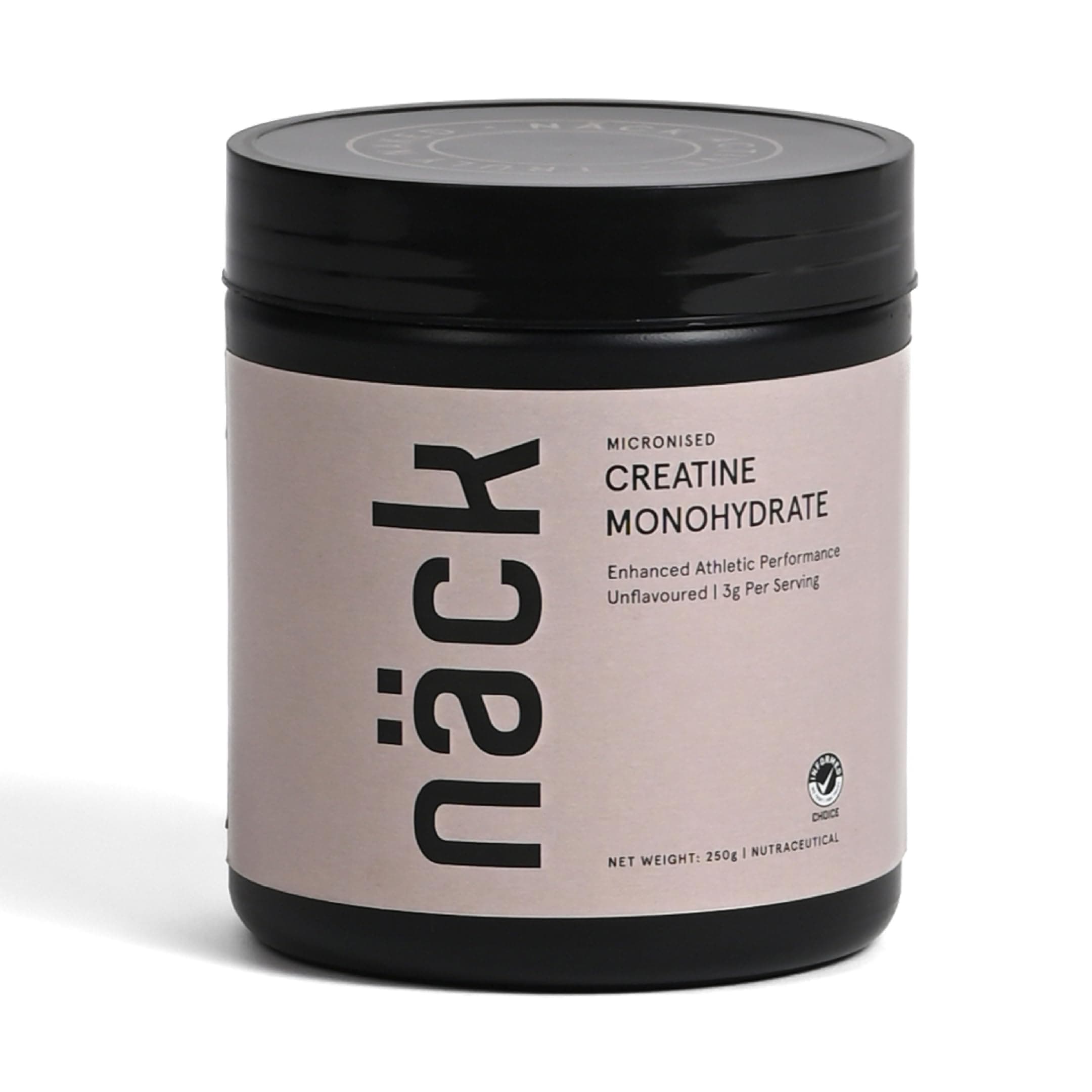 Näck Micronised Creatine Monohydrate | 100% Pure | 83 Servings, Unflavoured| International Informed Choice Certified| Boosts Strength, Energy, Recovery| Rapid Absorption| Zero Sugar & Calories| 250gms