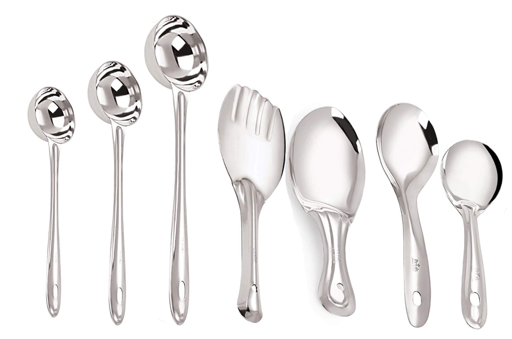 Petals Stainless Steel Laddle Set with Rice and Salad Servers, 7-Pieces