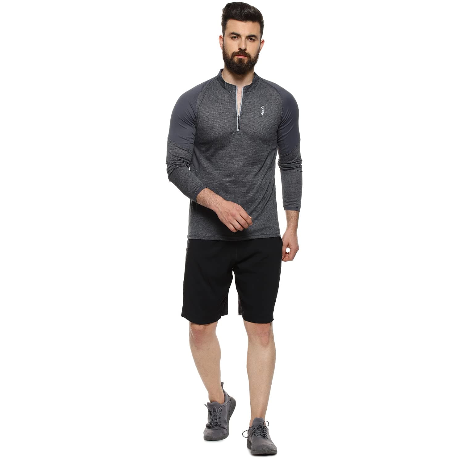 CAHOOT Men's Charcoal Grey Basic Activewear T-Shirt for Casual Wear | Mock Neck | Long Sleeve | Pull On Closure | Polyester Jersey T-Shirt Crafted with Comfort Fit for Everyday Wear