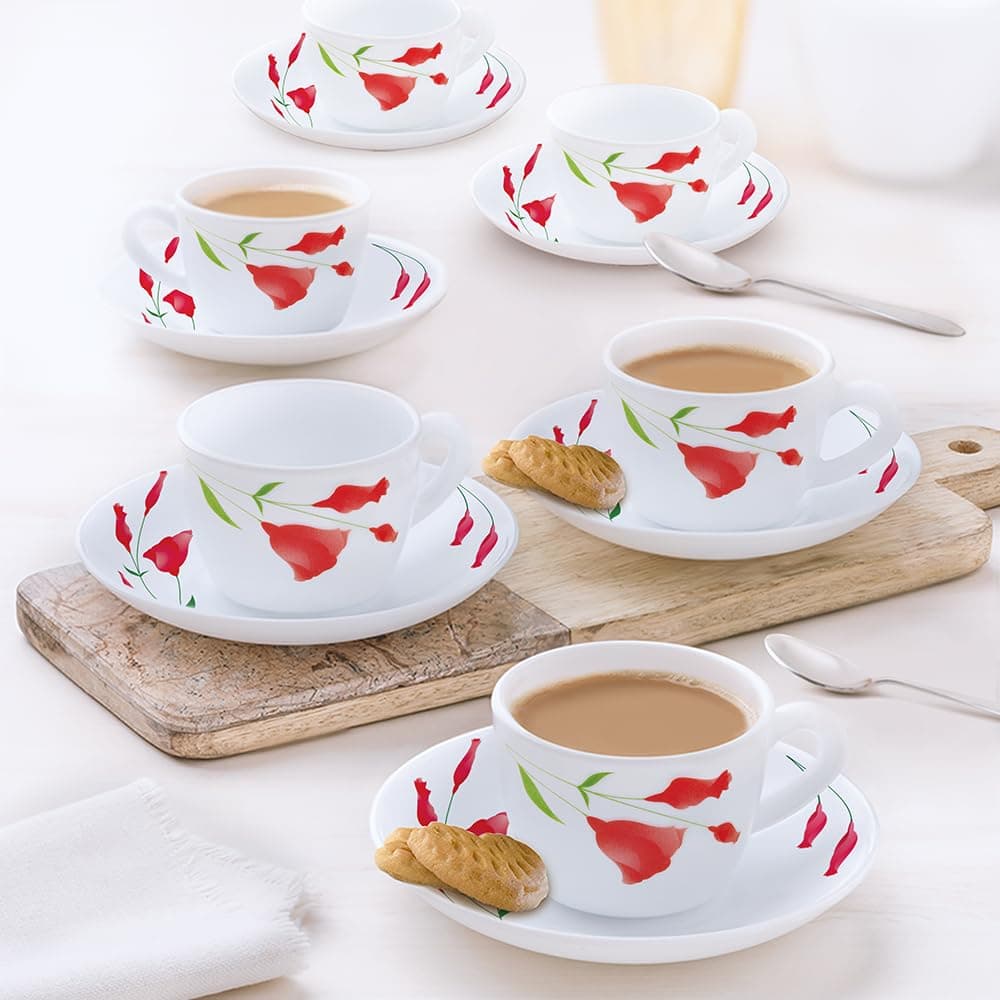 Larah by BOROSIL Opalware Cup and Saucer Tea/Coffee Cups, 140 ml Each, Microwave & Dishwasher Safe, Bone-Ash Free, Crockery Set Ideal for Daily Use & Gifting