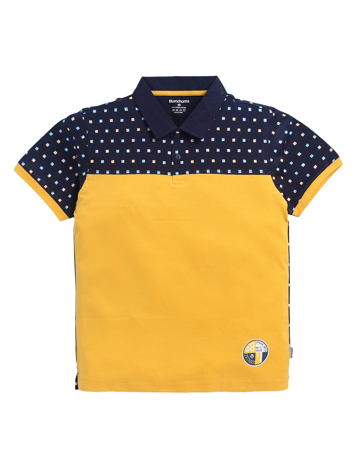 Bumchums Cartoon Casual Regular Fit Polo Half Sleeve T-Shirt for Kids, Boys, Colour Blocked Printed